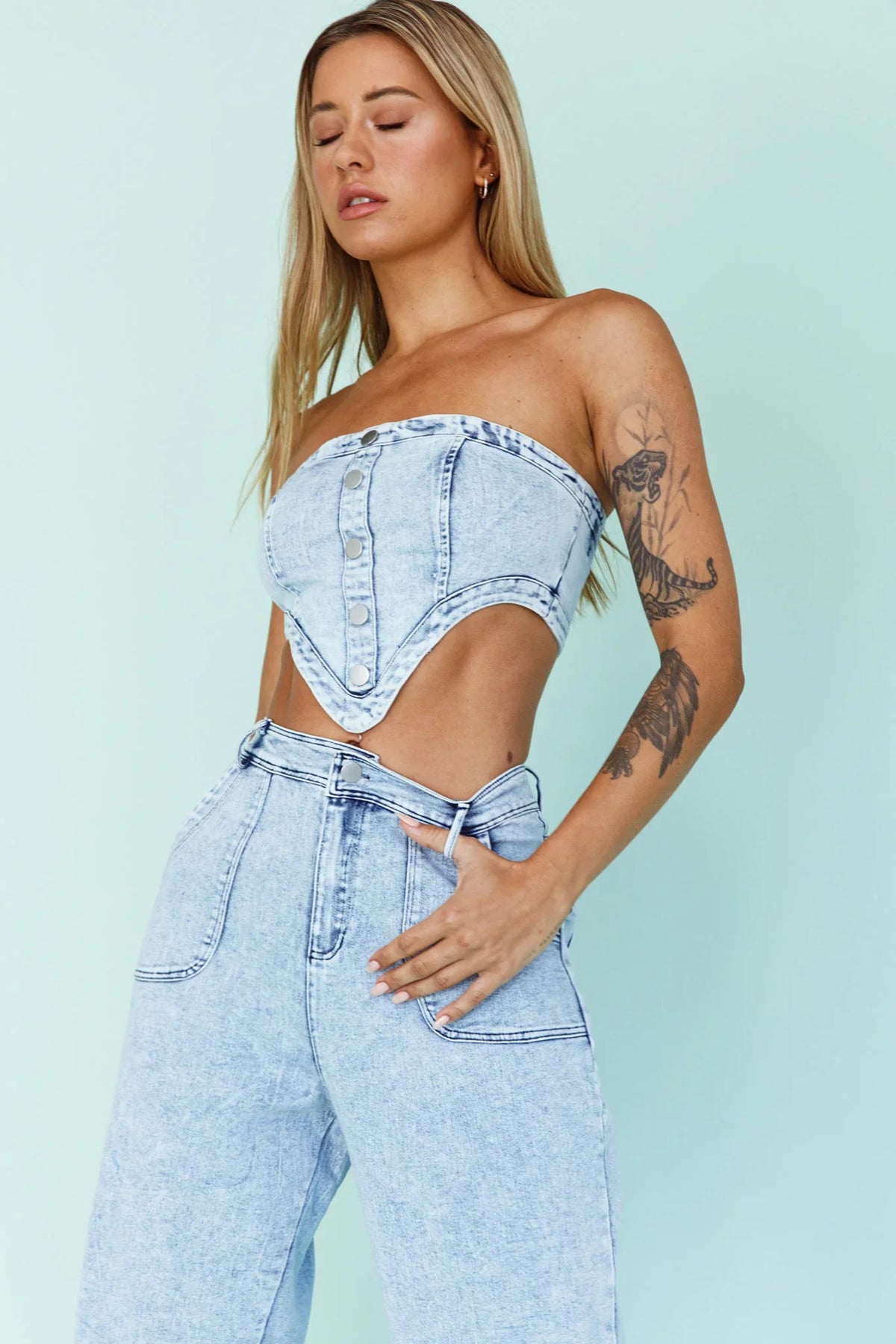 Uptown Strapless Crop Top Denim