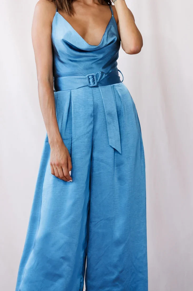 Mali Wide Leg Belted Jumpsuit Midnight Blue