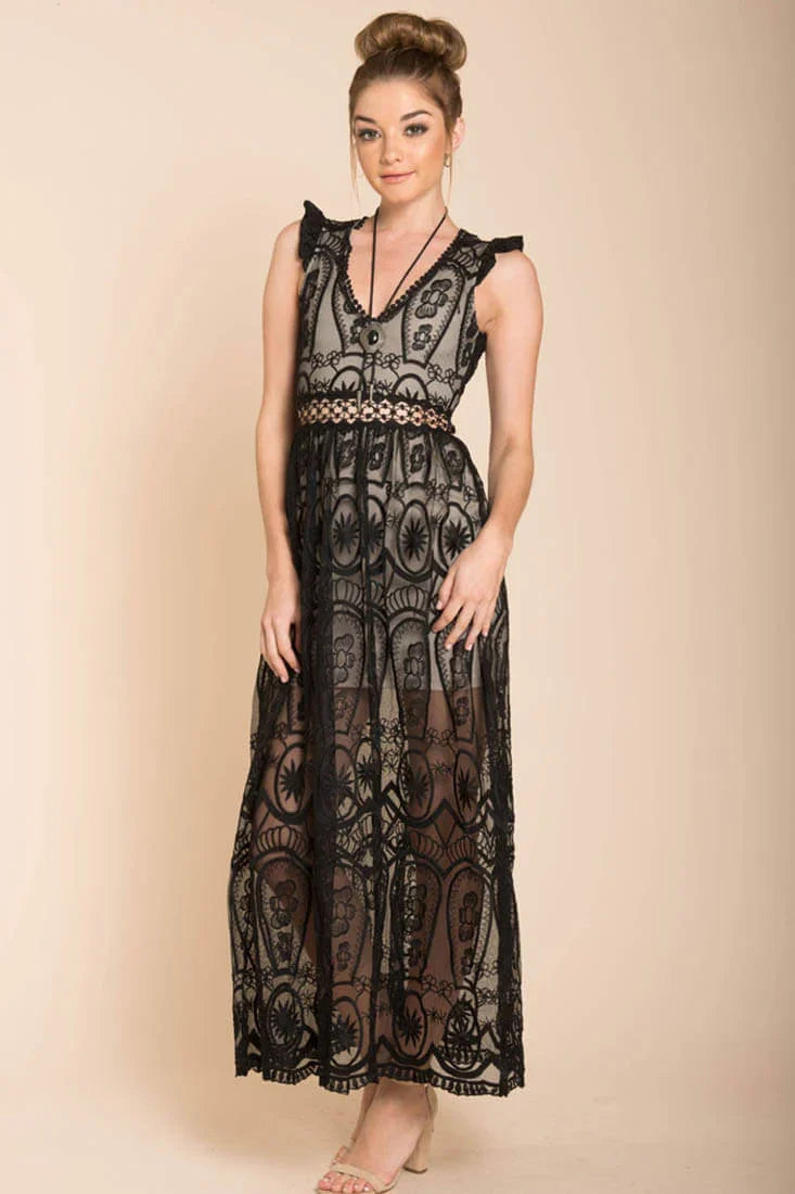 London Bohemian Glamour Maxi Dress Black