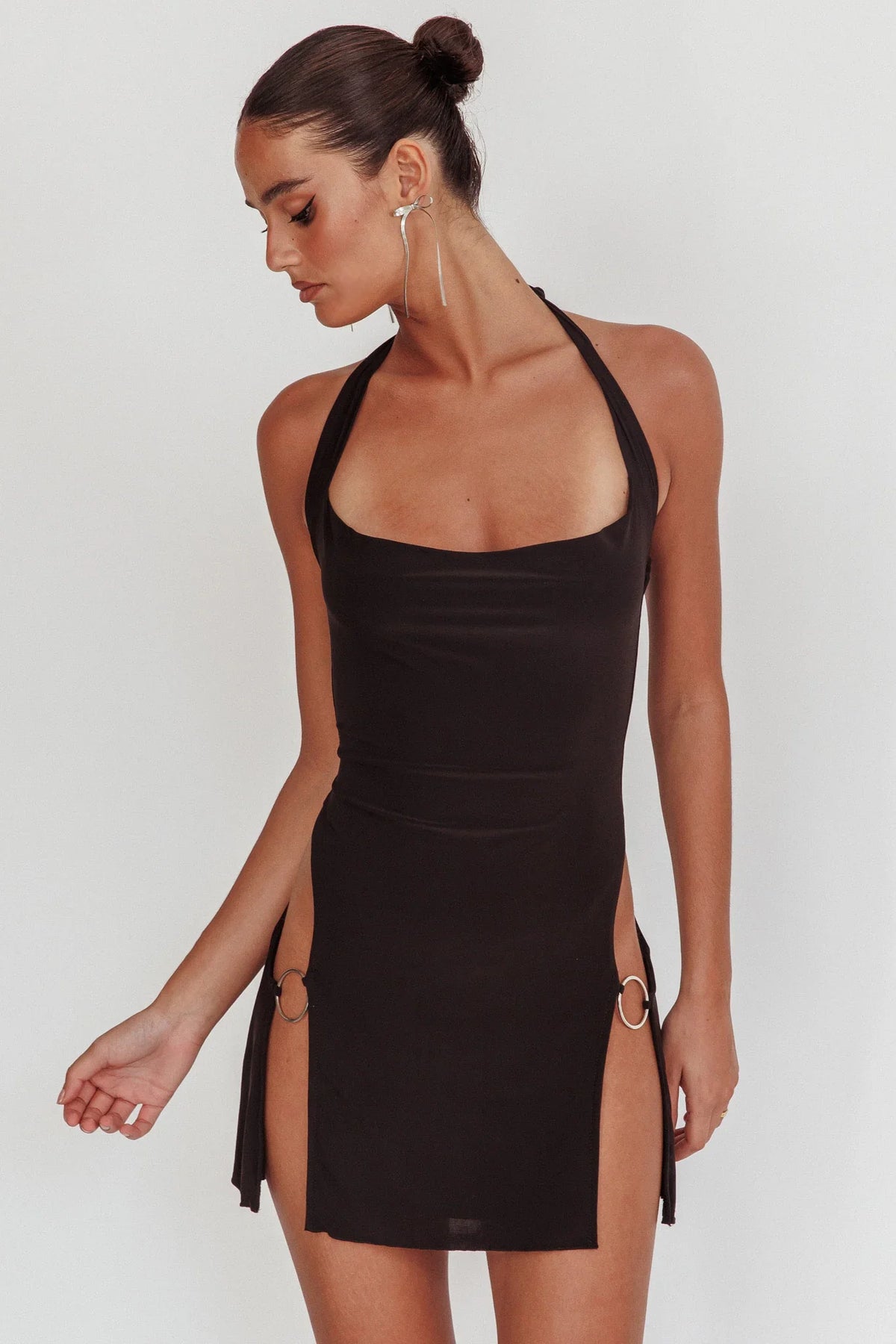 Perfect Storm O-Ring Halter Dress Black