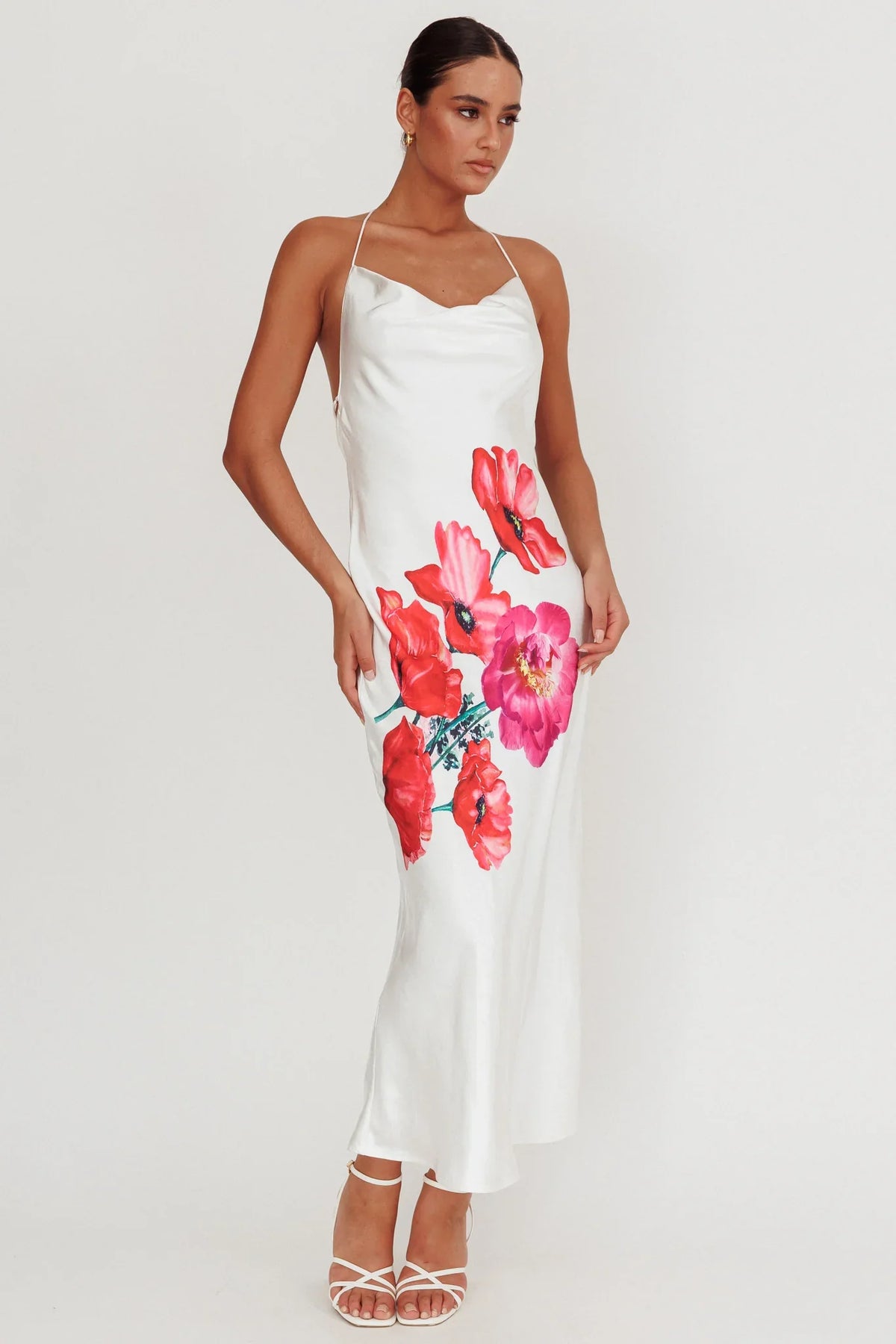 Seren Backless Cowl Neck Maxi Dress White