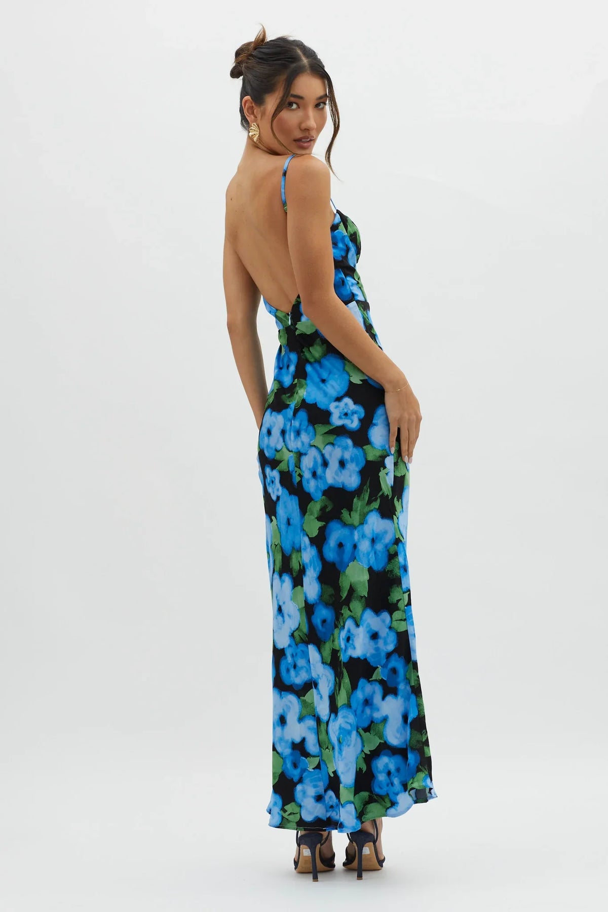 Kasha Low Back Maxi Dress Floral Blue