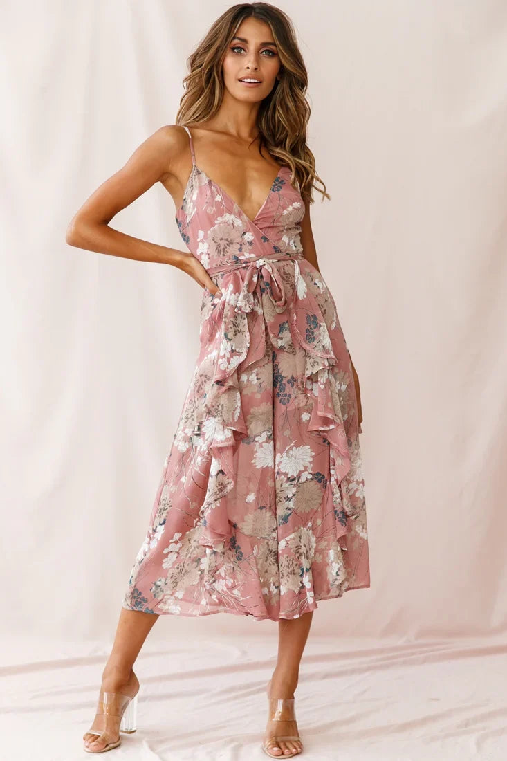 Constance Thin Strap Midi Jumpsuit Rose