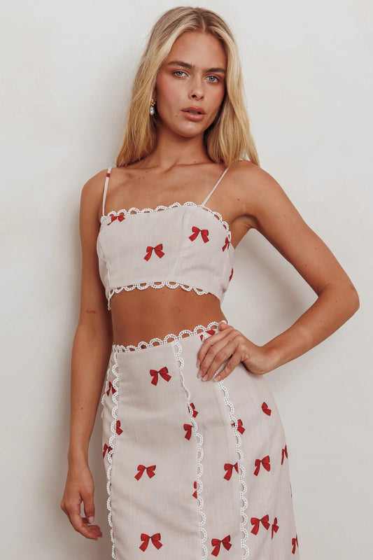 Chamberlain Scallop Trim Maxi Skirt Red Bow