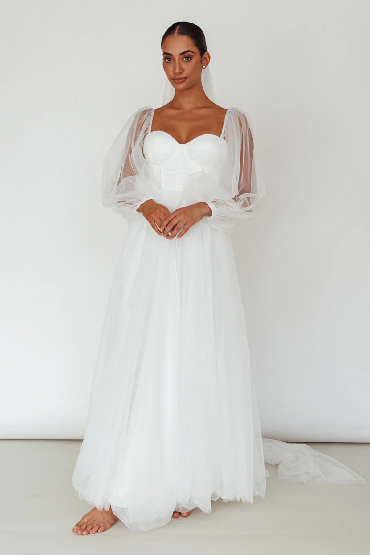 Fairytale Dream Sheer Sleeve Maxi Dress White