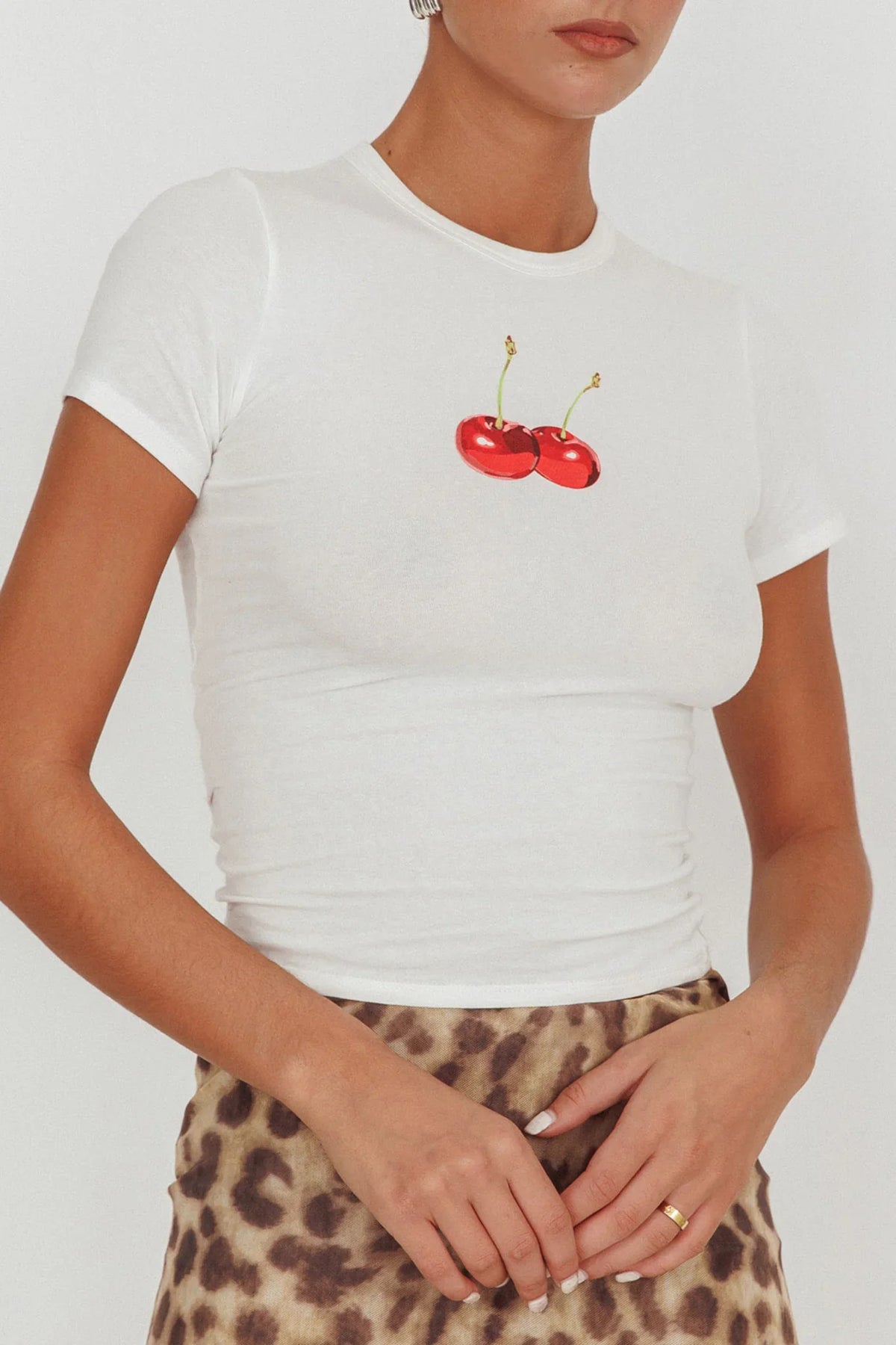 Lanna Cherry Print Baby Tee White