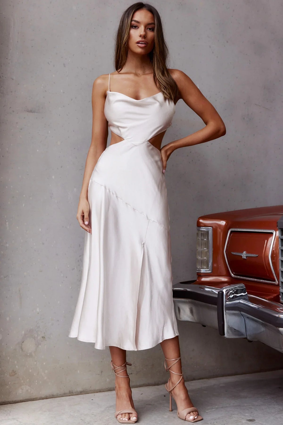 Midnight Muse Strappy Back Midi Dress Champagne