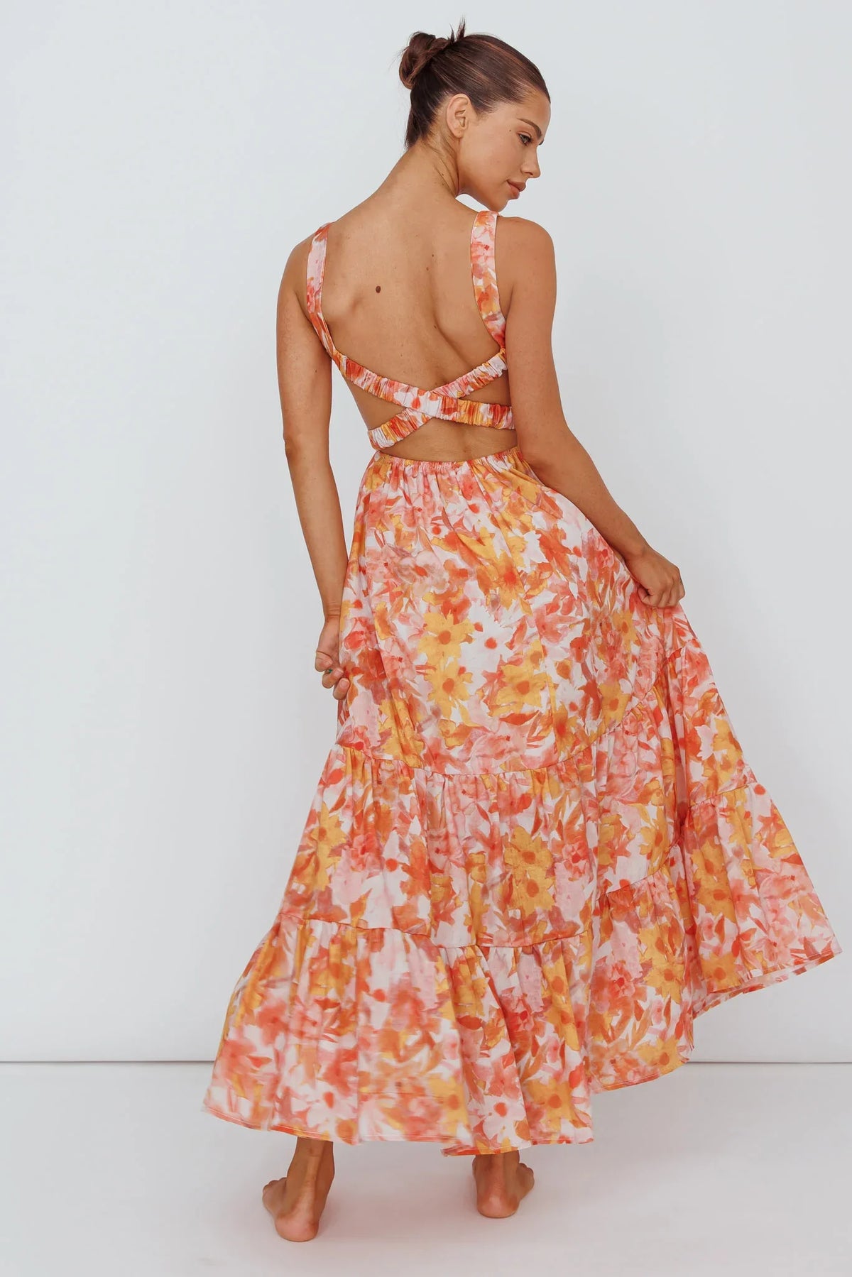 Lisseth Foldover Neckline Midi Dress Floral Red