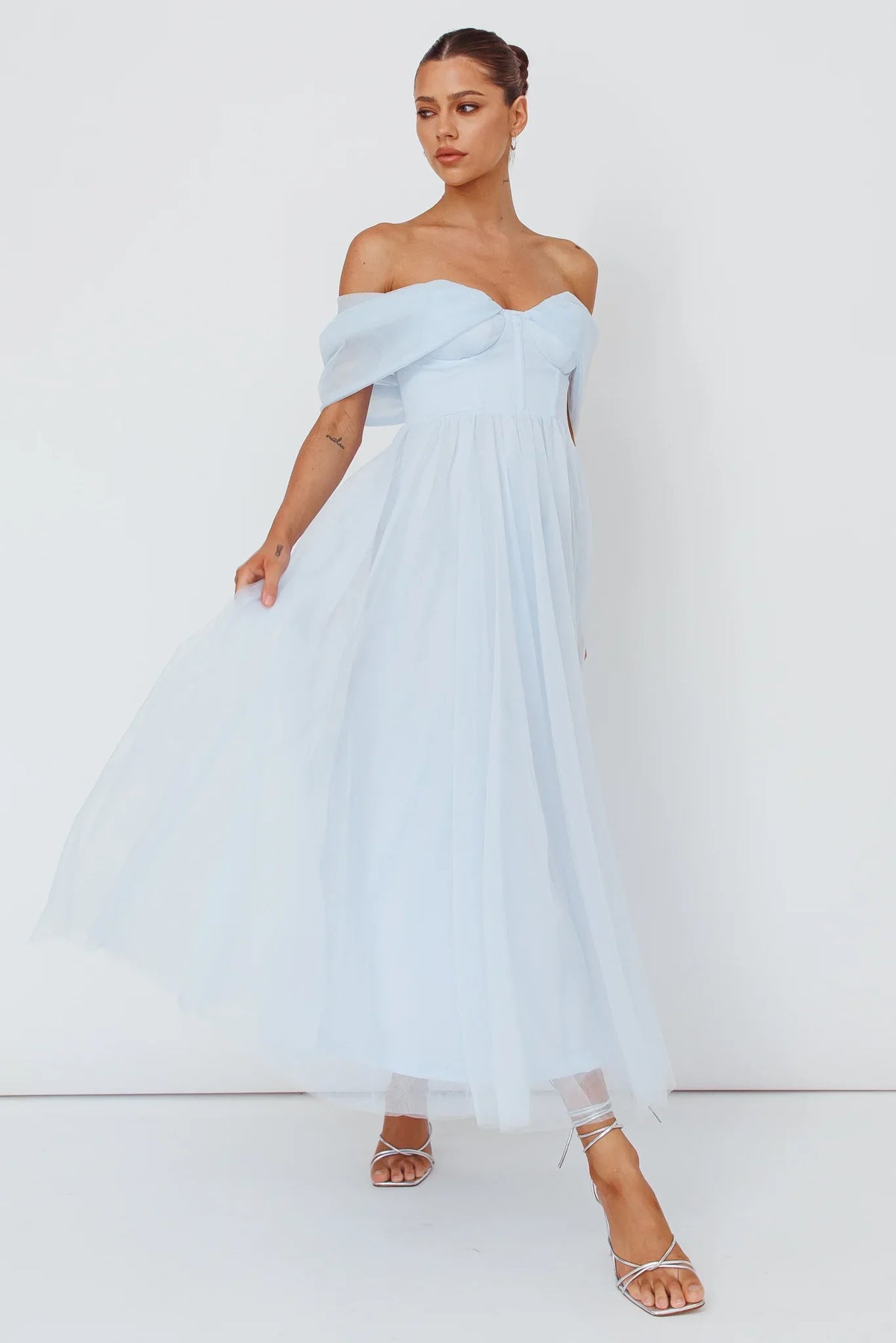 Dreamers & Lovers Off-Shoulder Maxi Dress Powder Blue