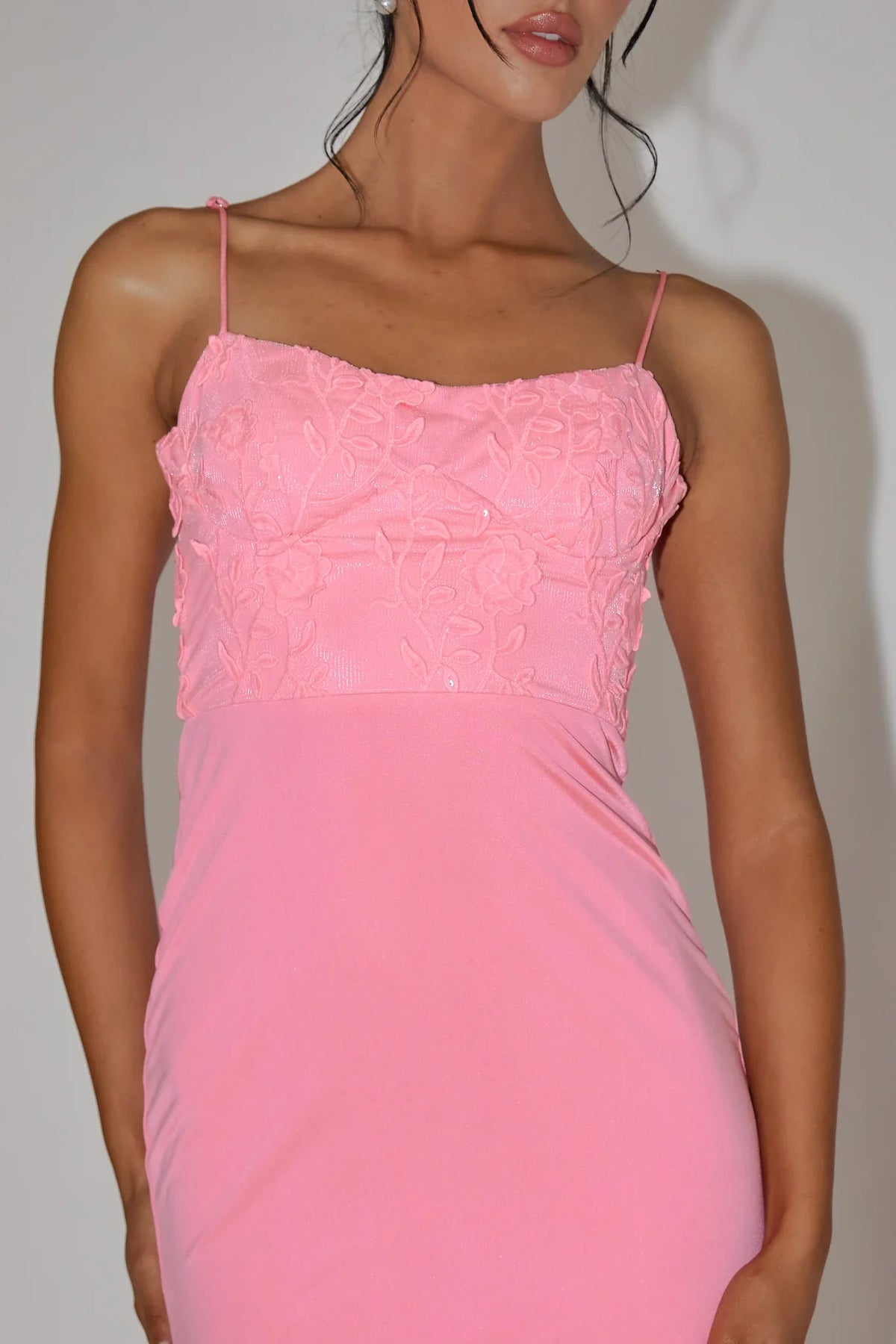 Likita Floral Applique Bodice Maxi Dress Pink