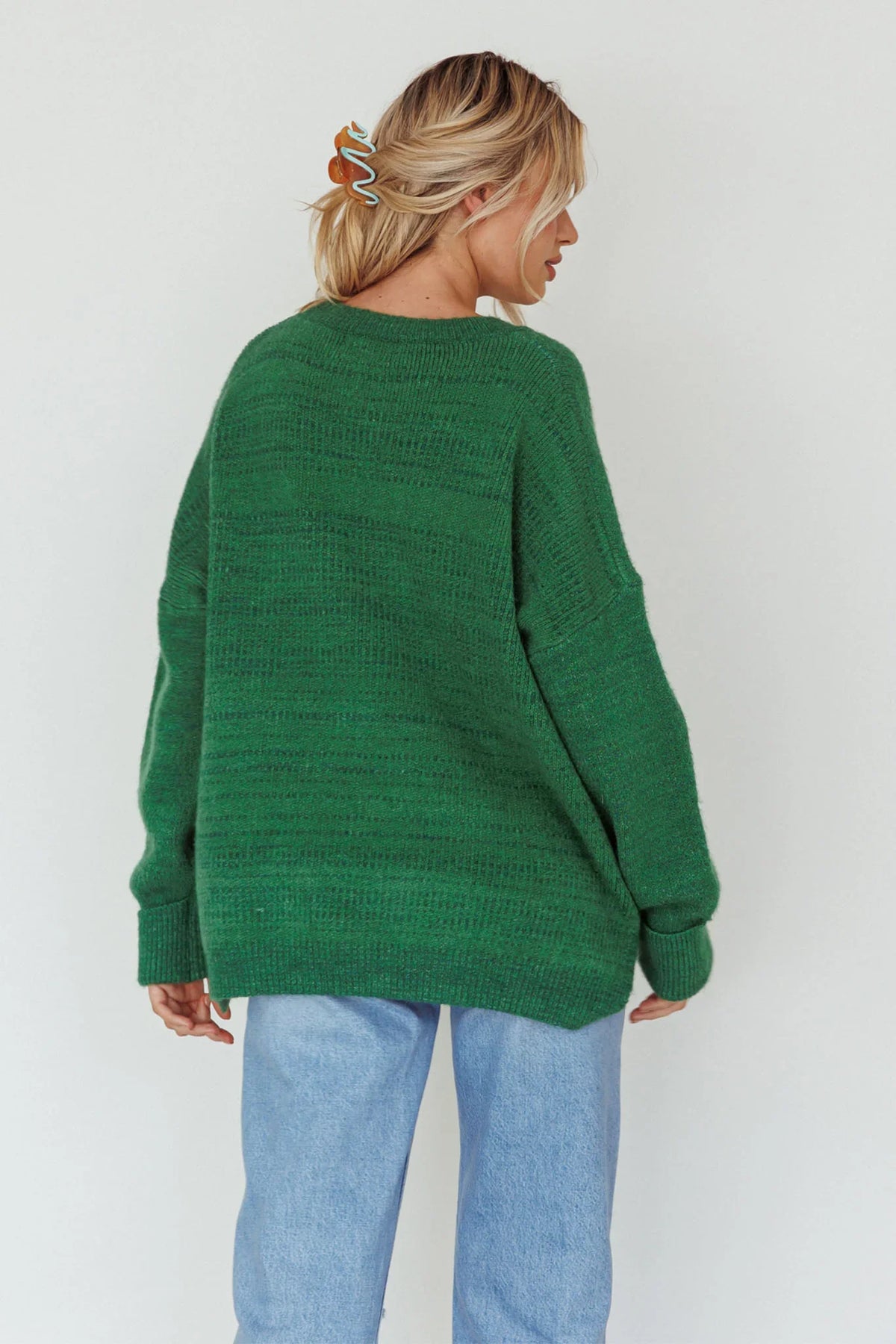 Kayce Dropped Shoulder Knit Sweater Green