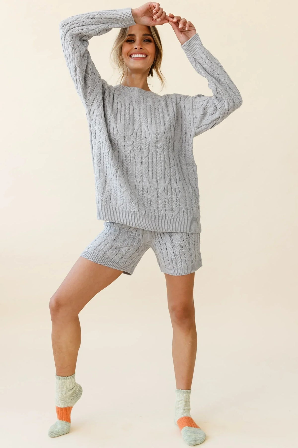 Colorado Cable Knit Shorts Grey