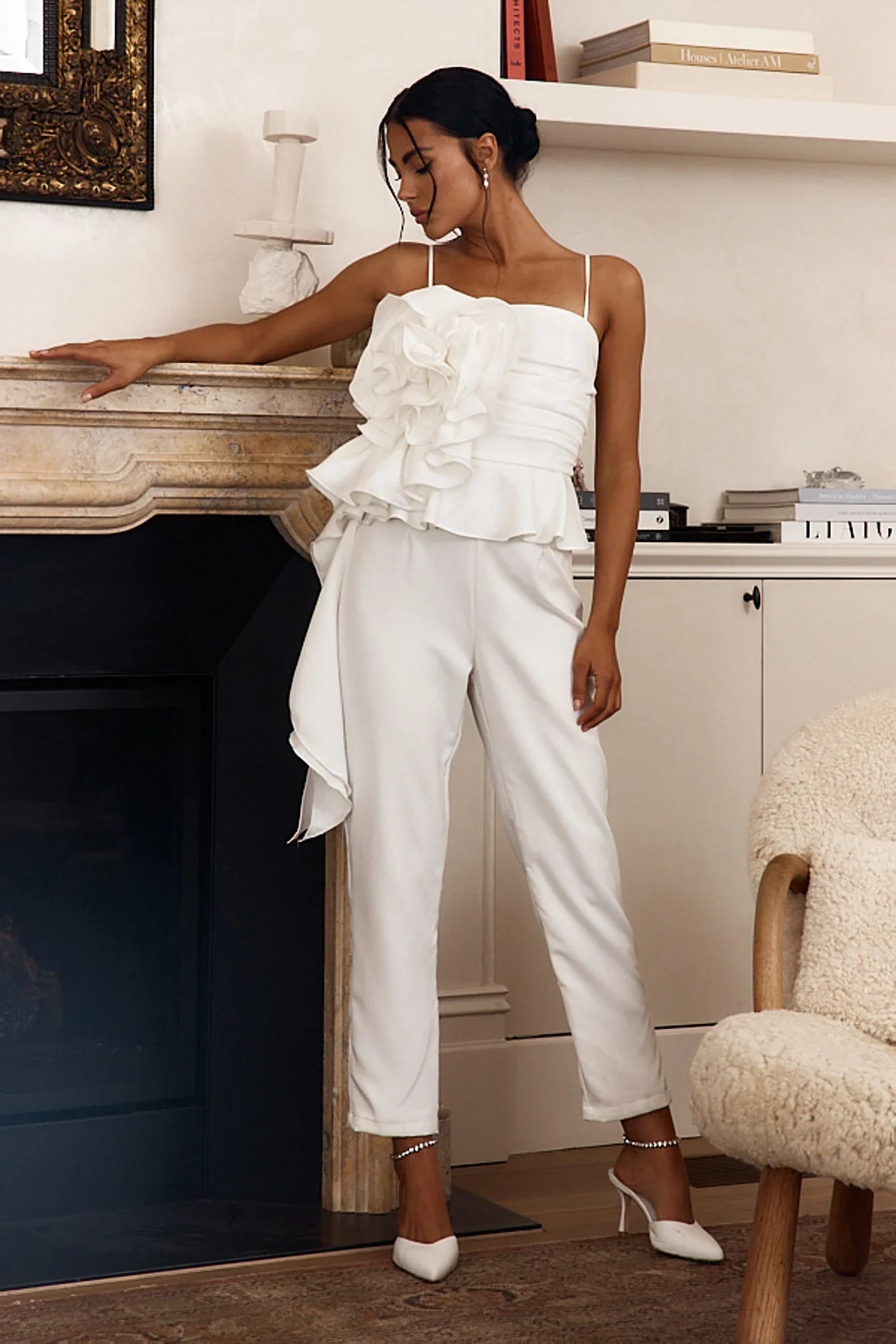 Fallon Ruffle Rose Cami Jumpsuit White