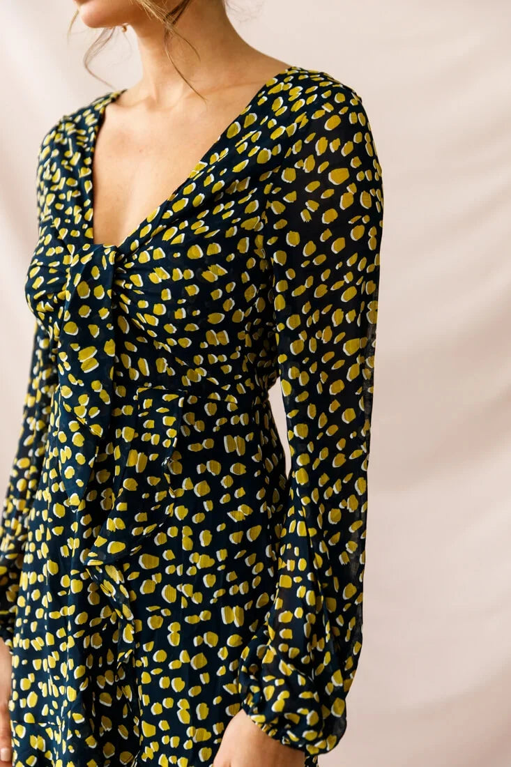 Carla Long Sleeve Bust Tie Dress Navy
