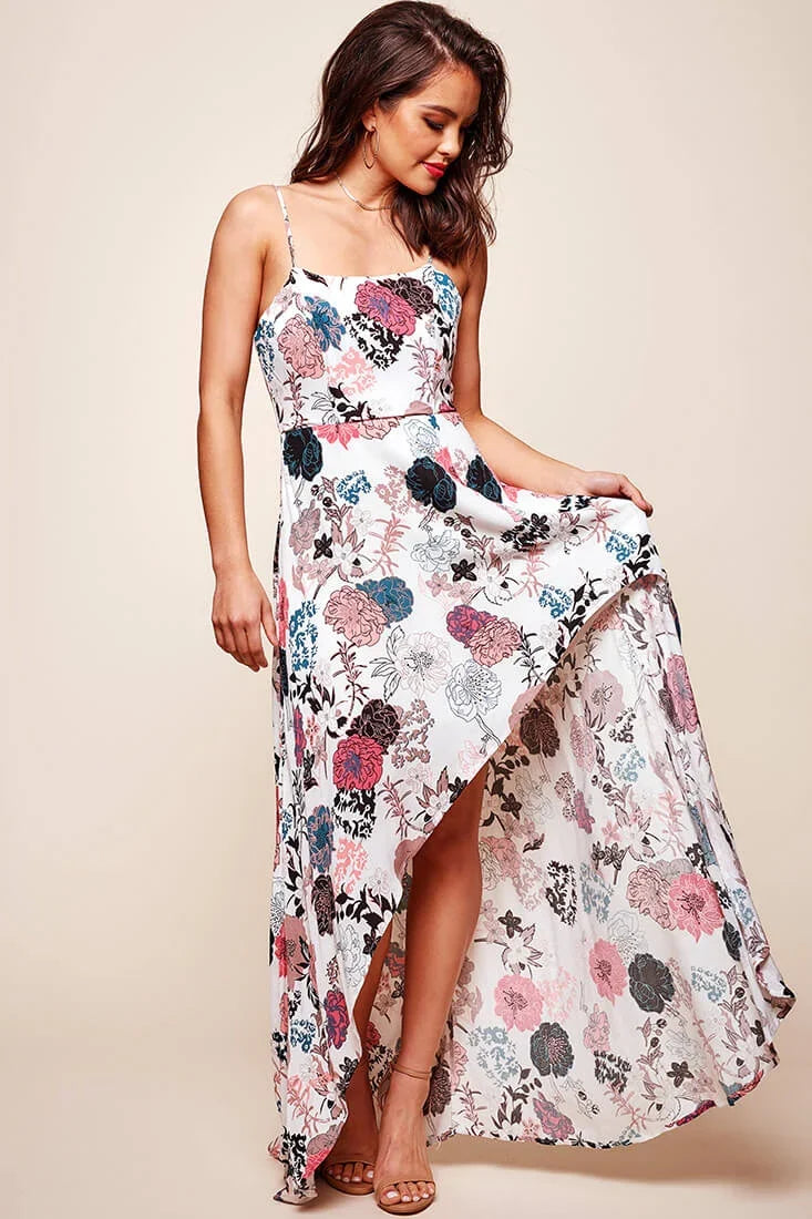 Kelly Floral High-Low Hem Dress White