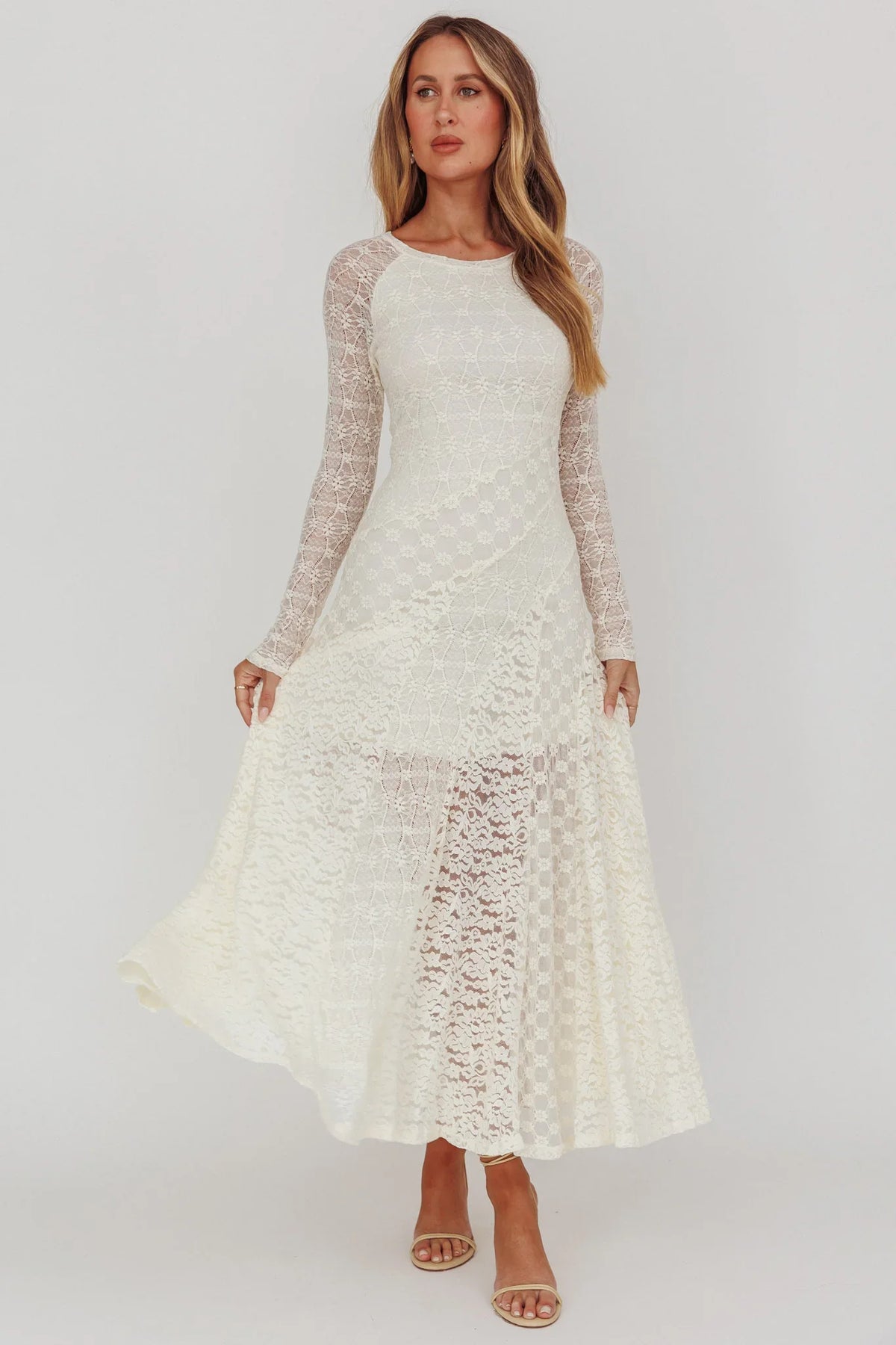 Tarly Long Sleeve Lace Maxi Dress Cream