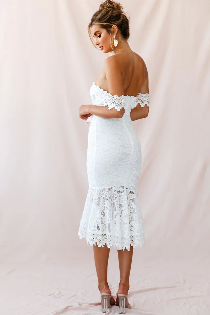 Patience Lace Bodycon Midi Dress White