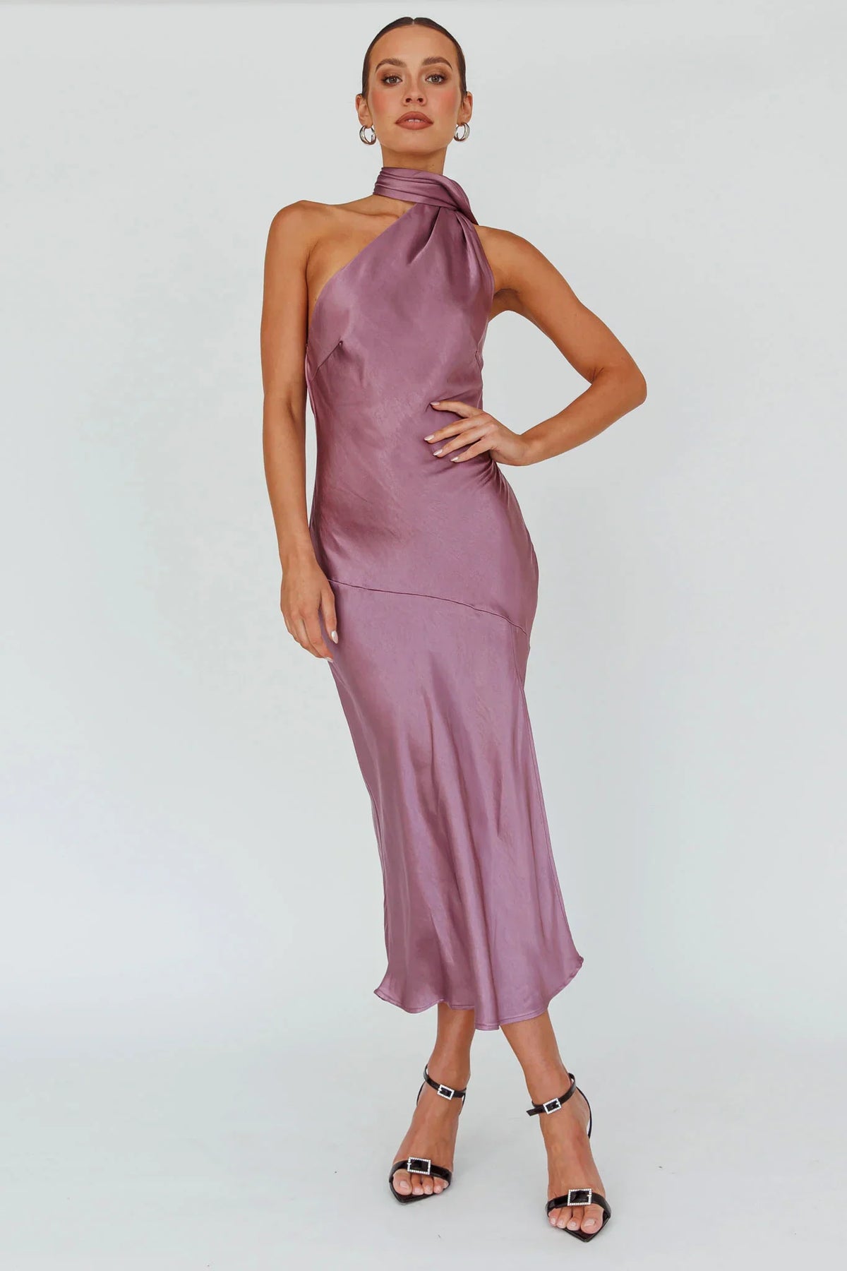 Italian Summer Tie Neck Midi Dress Grape