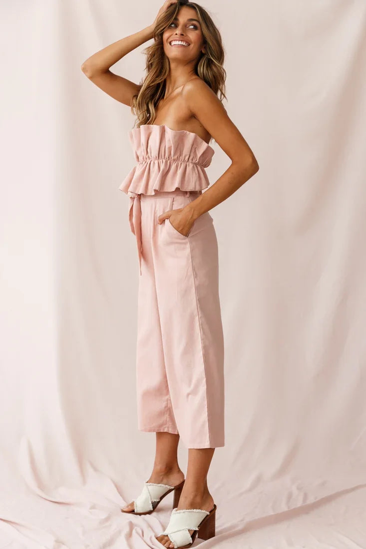 Thea Ruffle Crop Top Jumpsuit Blush