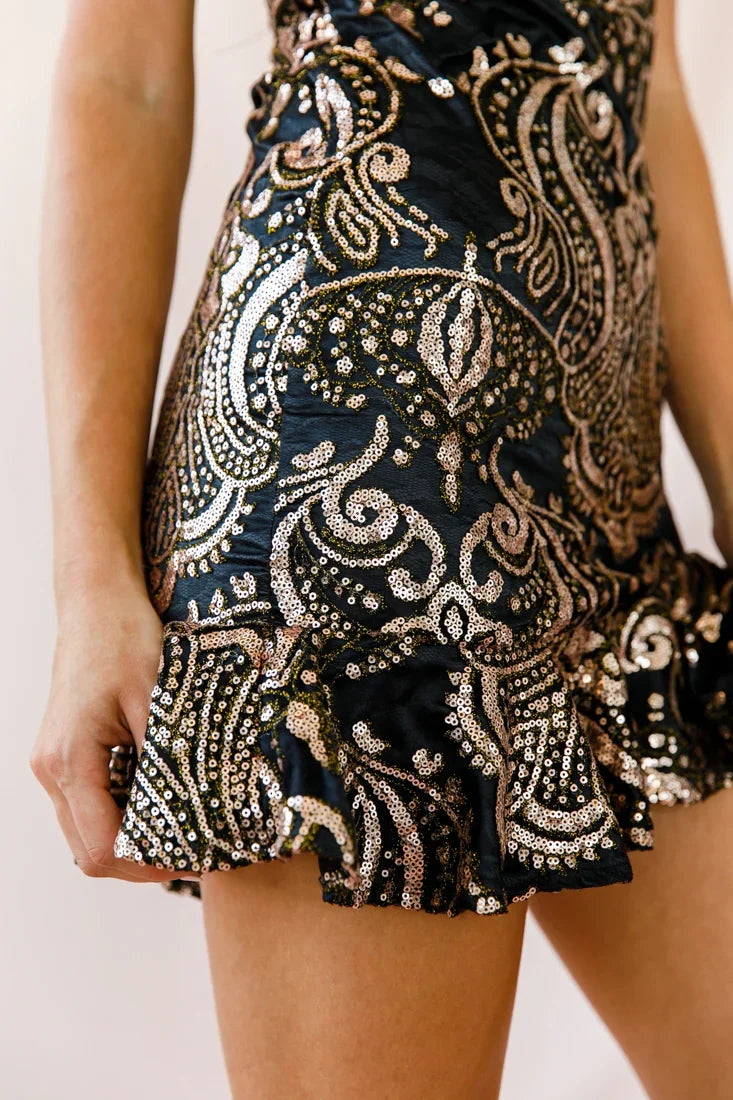 Hollywood Hills Sequin Embellished Party Dress Black/Gold