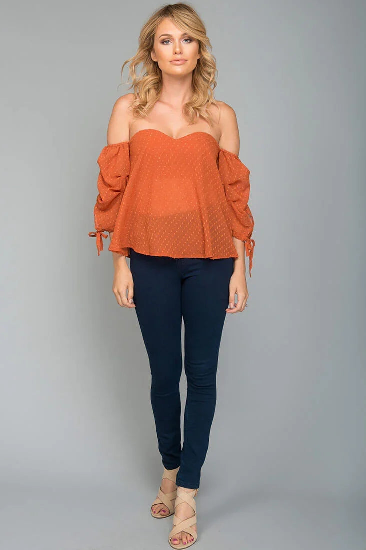 Lana Heart Shaped Off the Shoulder Top Rust