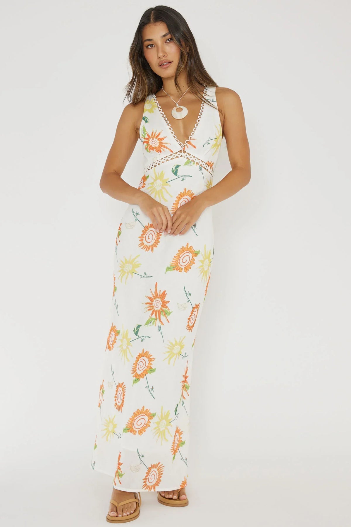 Cambria Crochet Trim Maxi Dress Flower Orange