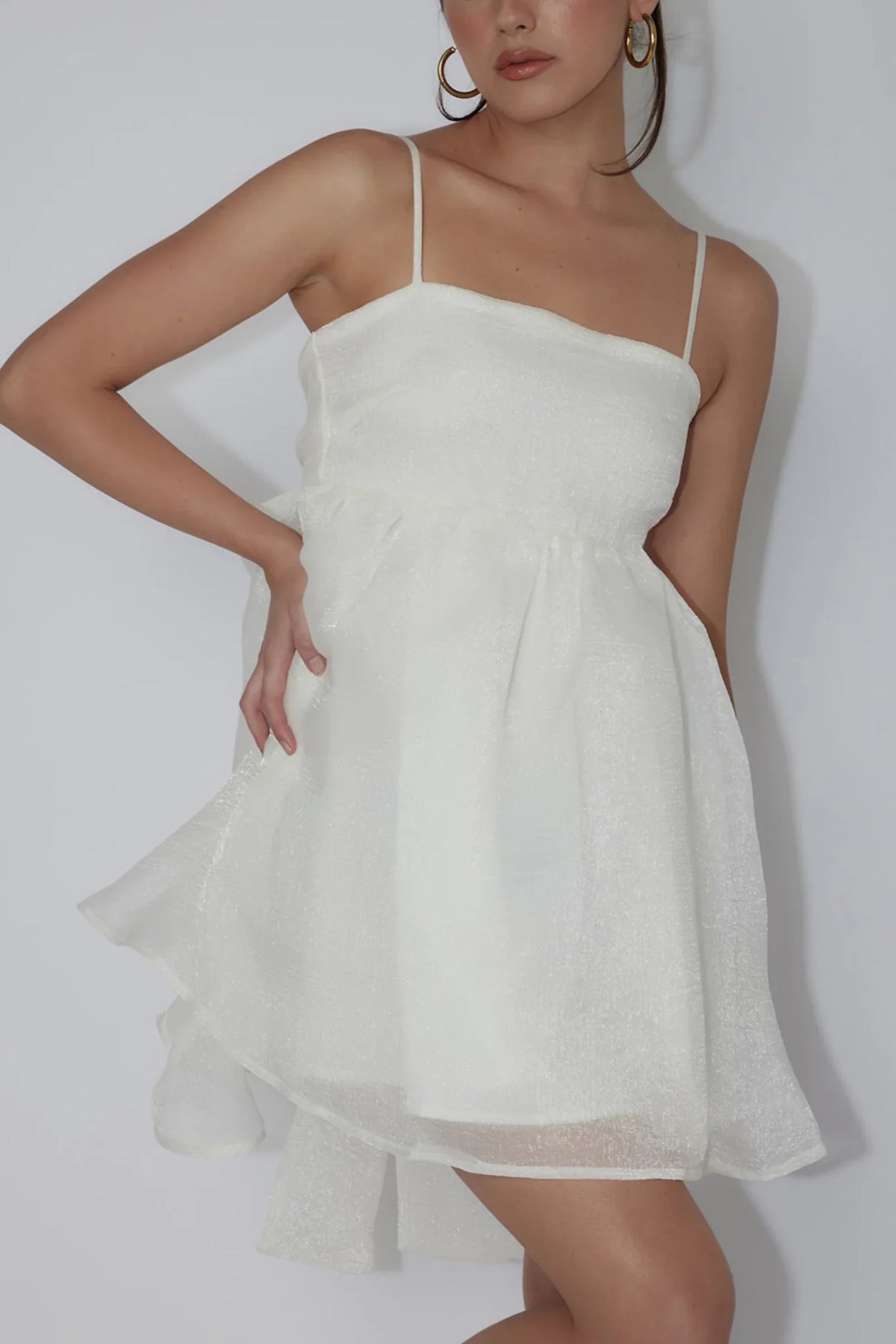 Diaz Bow Back Babydoll Mini Dress Ivory