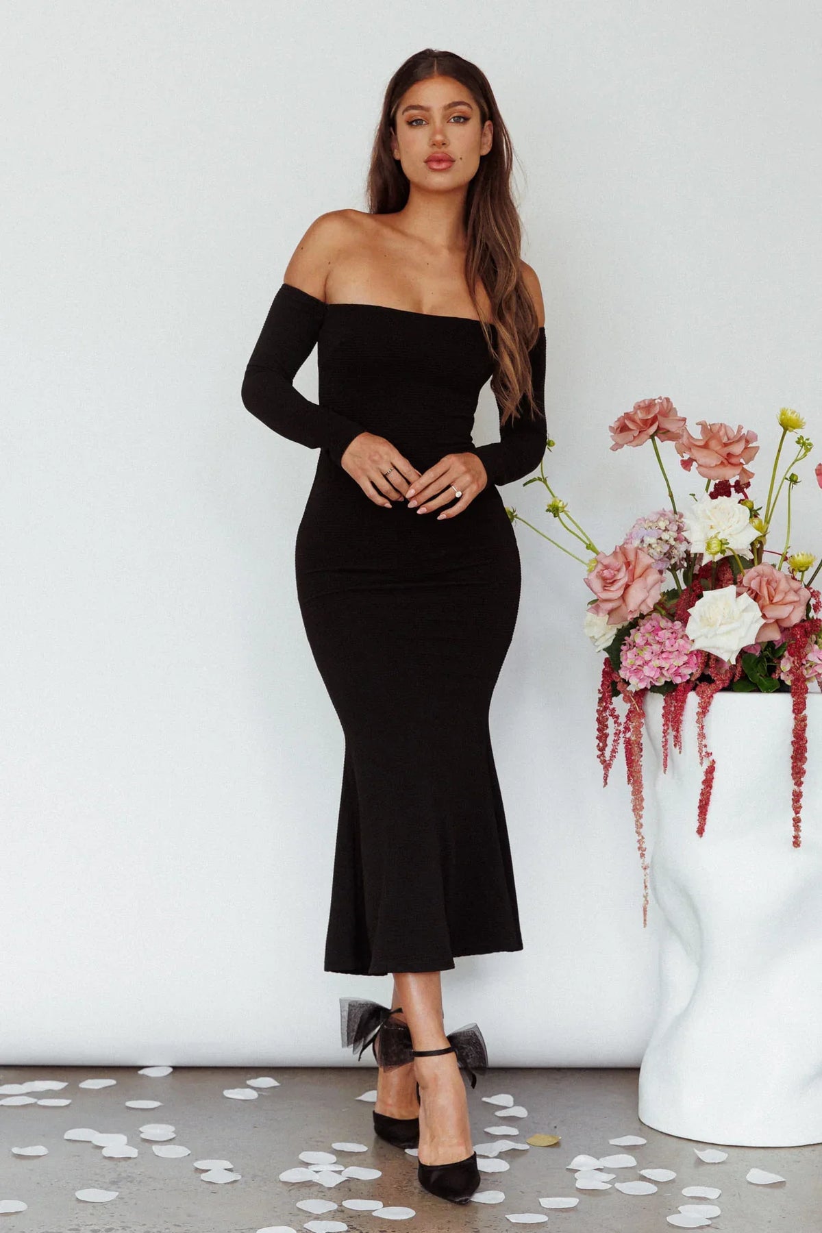 Speakeasy Off-Shoulder Maxi Dress Black