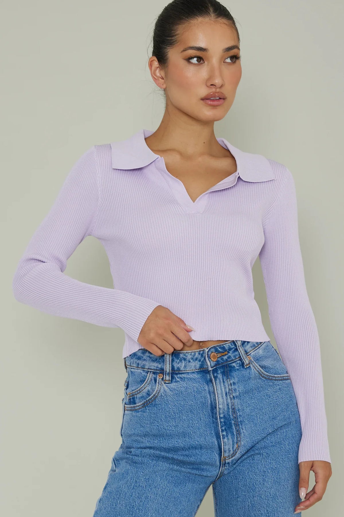 Lake Days Collared Knit Top Lilac