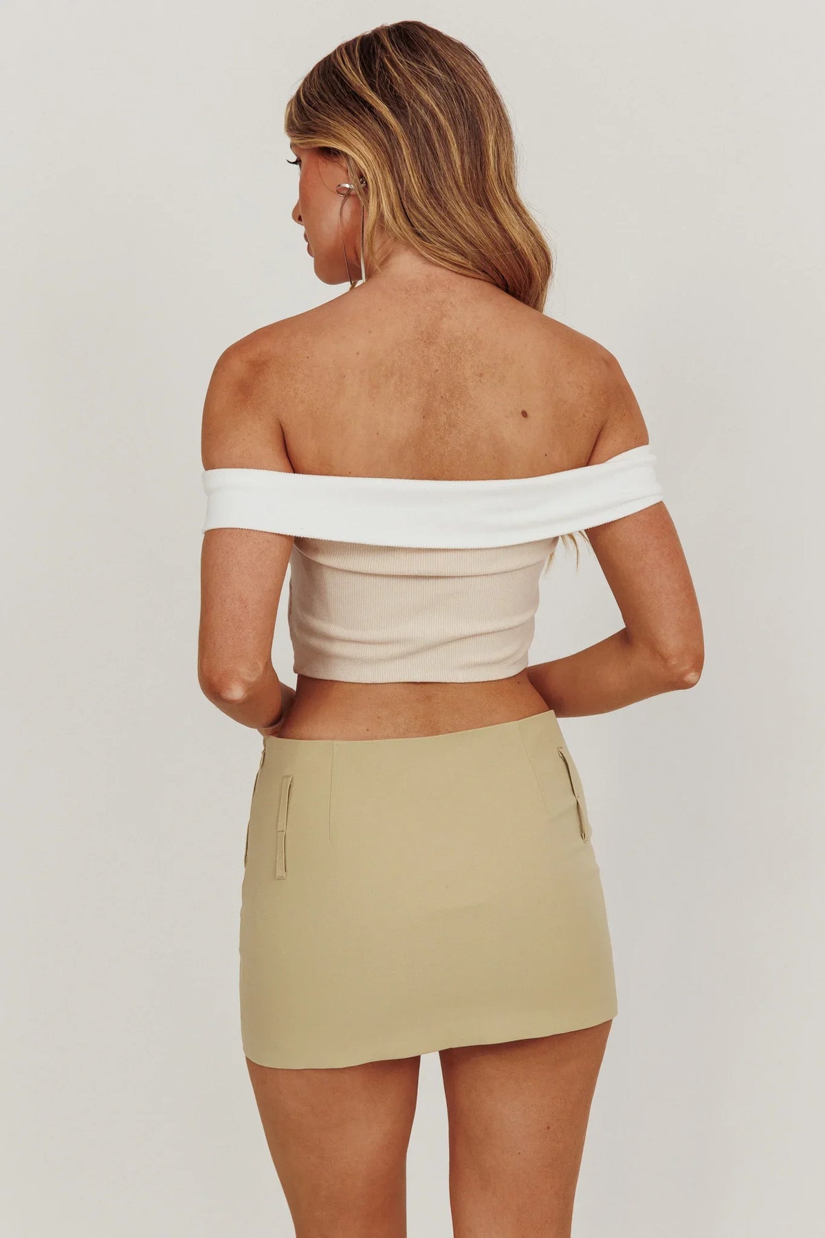 Spill The Tea Off-Shoulder Top Beige/White