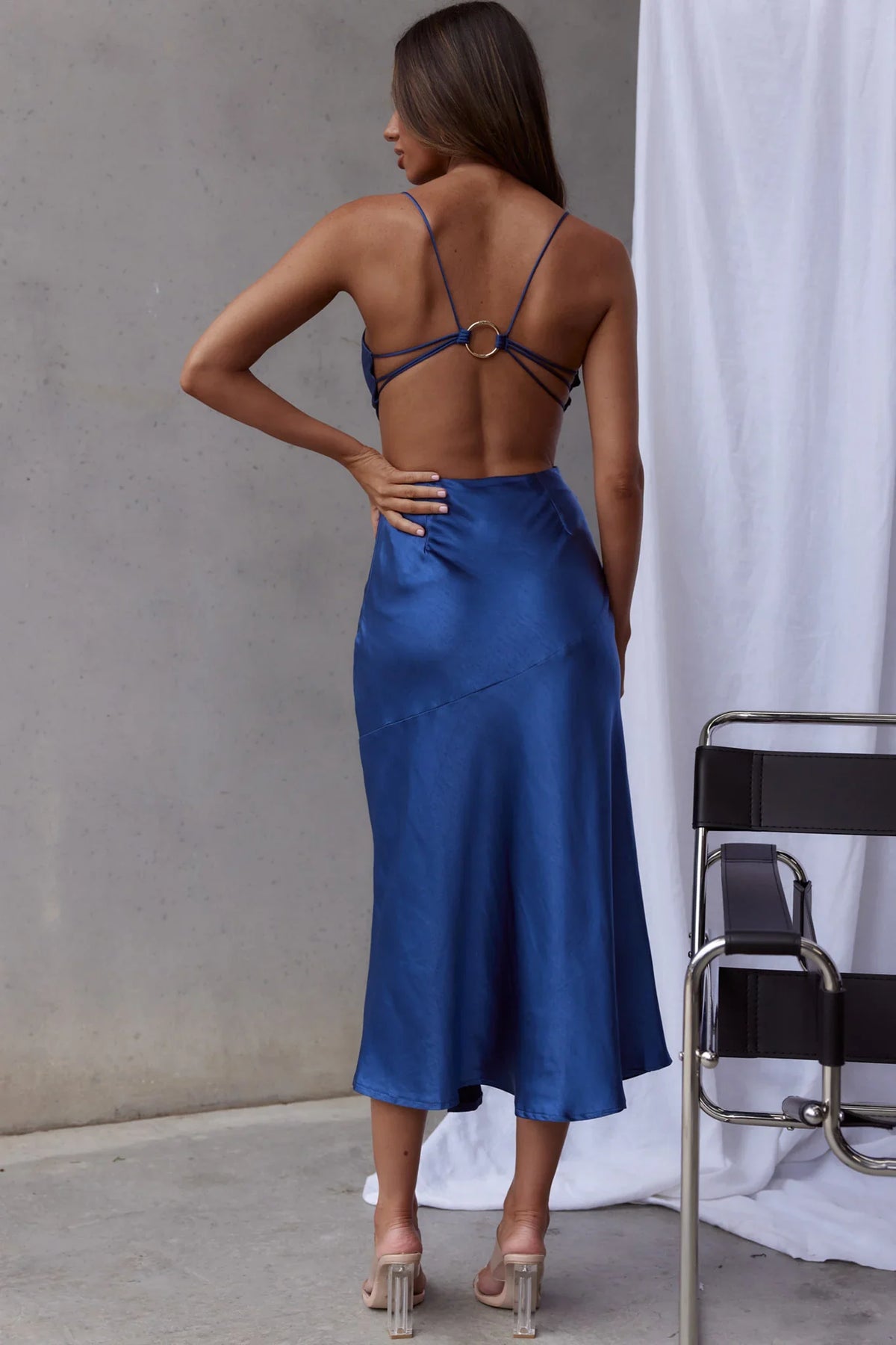 Midnight Muse Strappy Back Midi Dress Blue