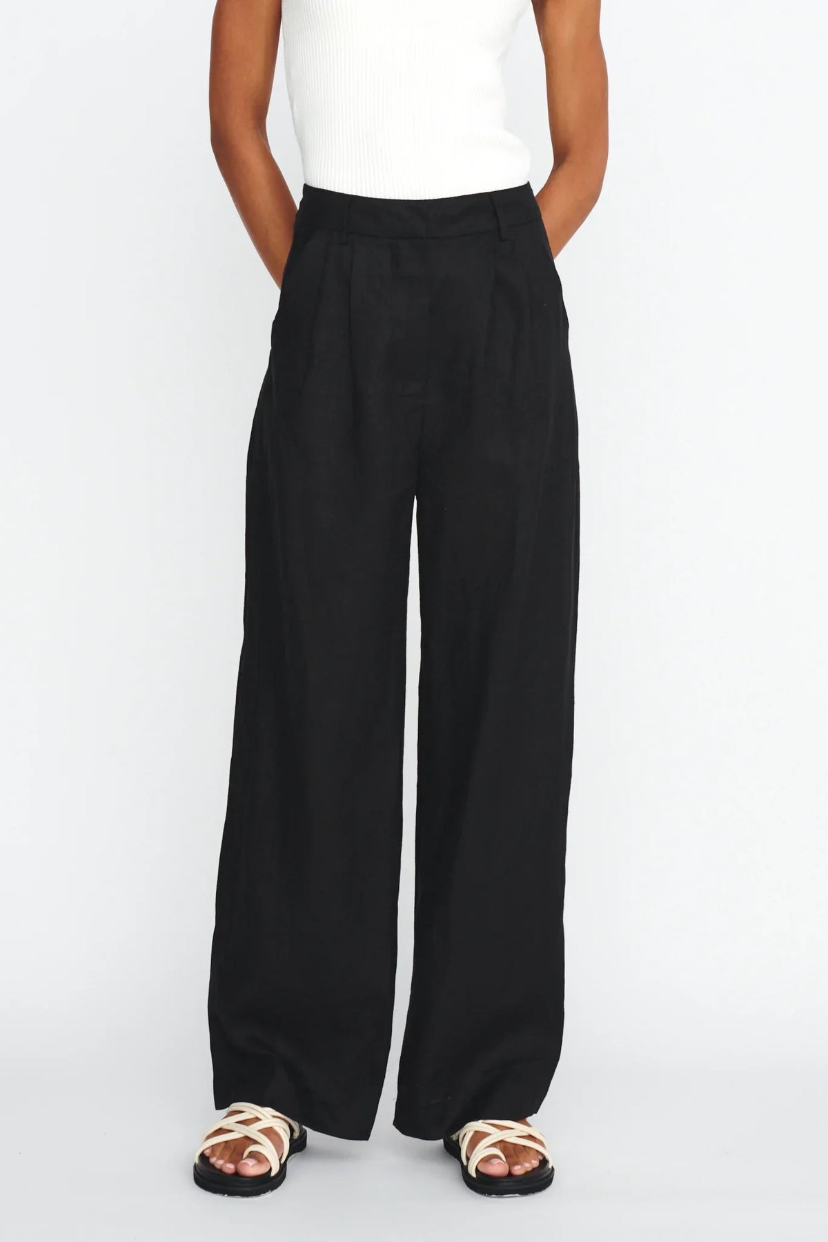 Dodie Straight Leg Trouser Pants Linen Black