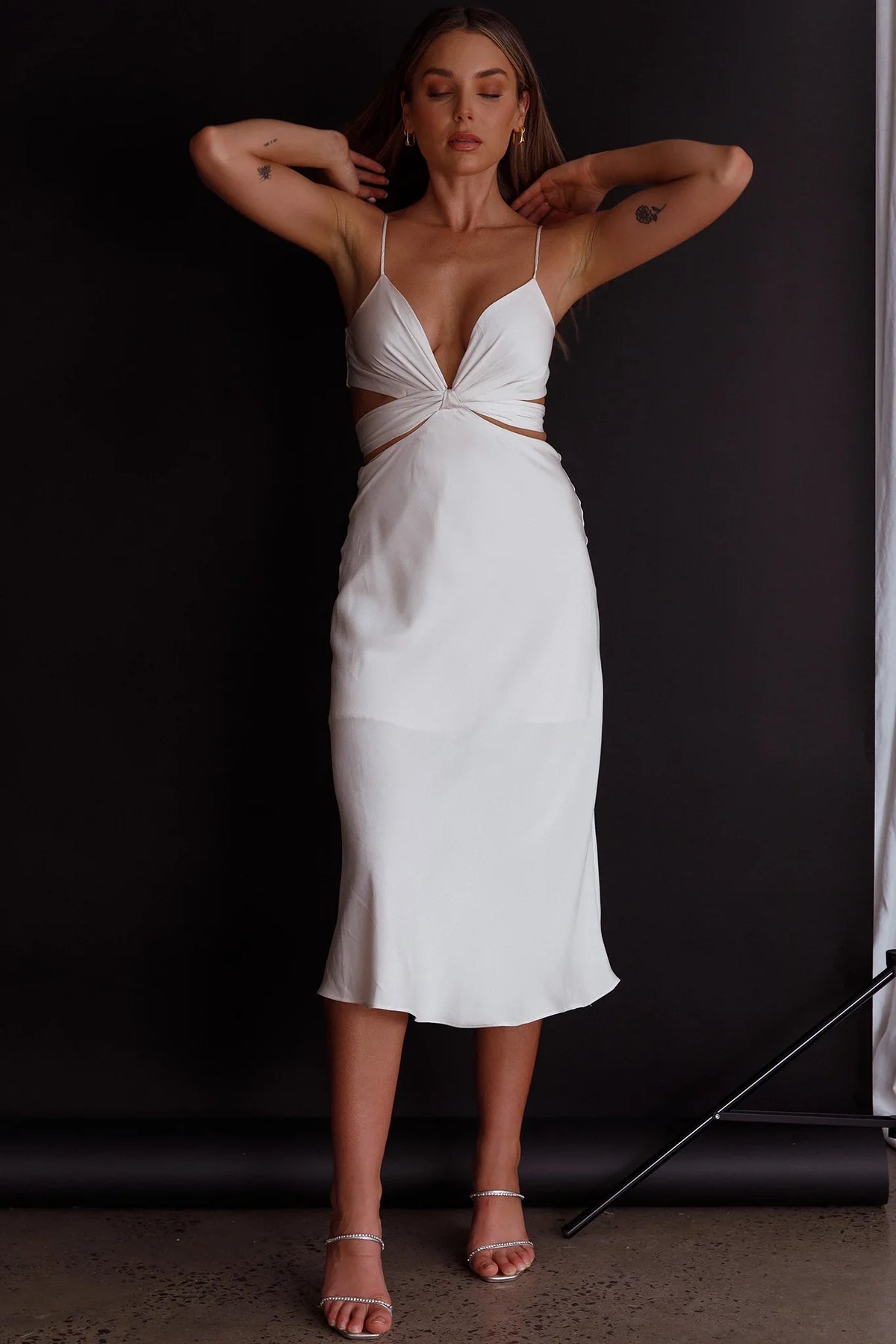Dance With Me Crossover Bust Midi Dress Ivory