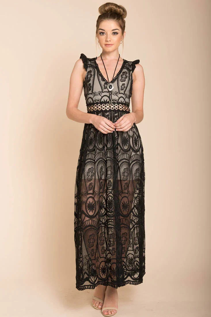 London Bohemian Glamour Maxi Dress Black