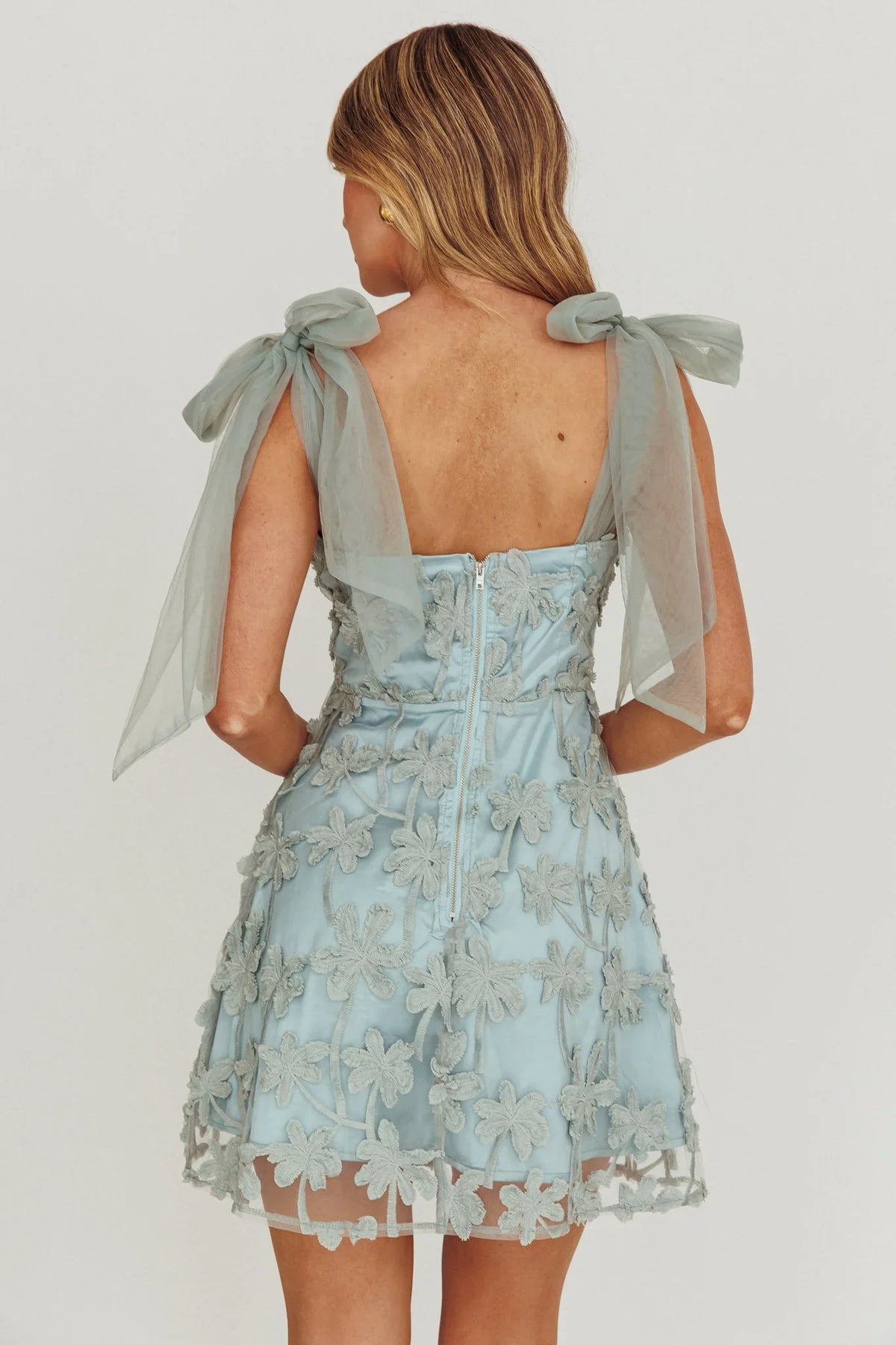 Mykonos Morning Tied Shoulder Embellished Mini Dress Sage