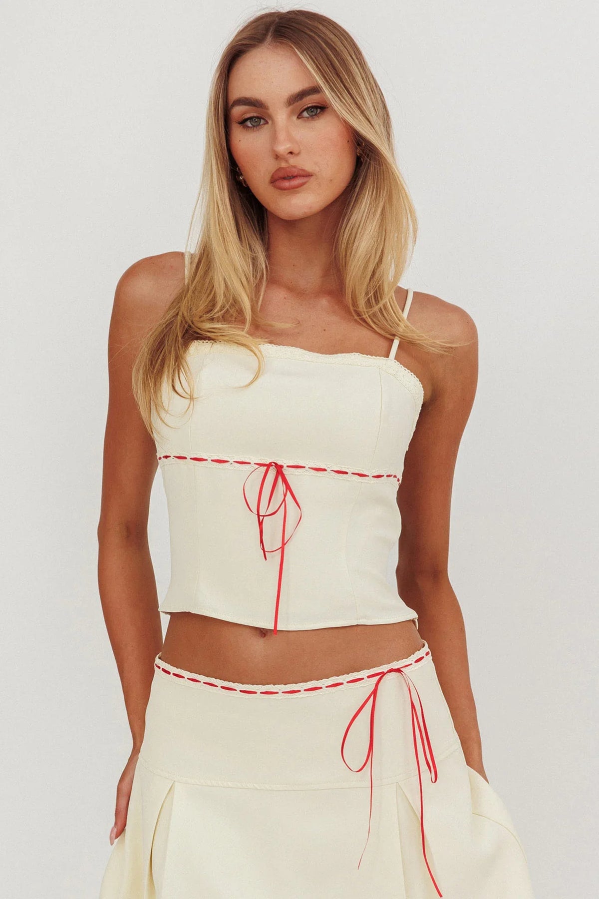 Maxxine Ribbon Trim Cami Top Bone