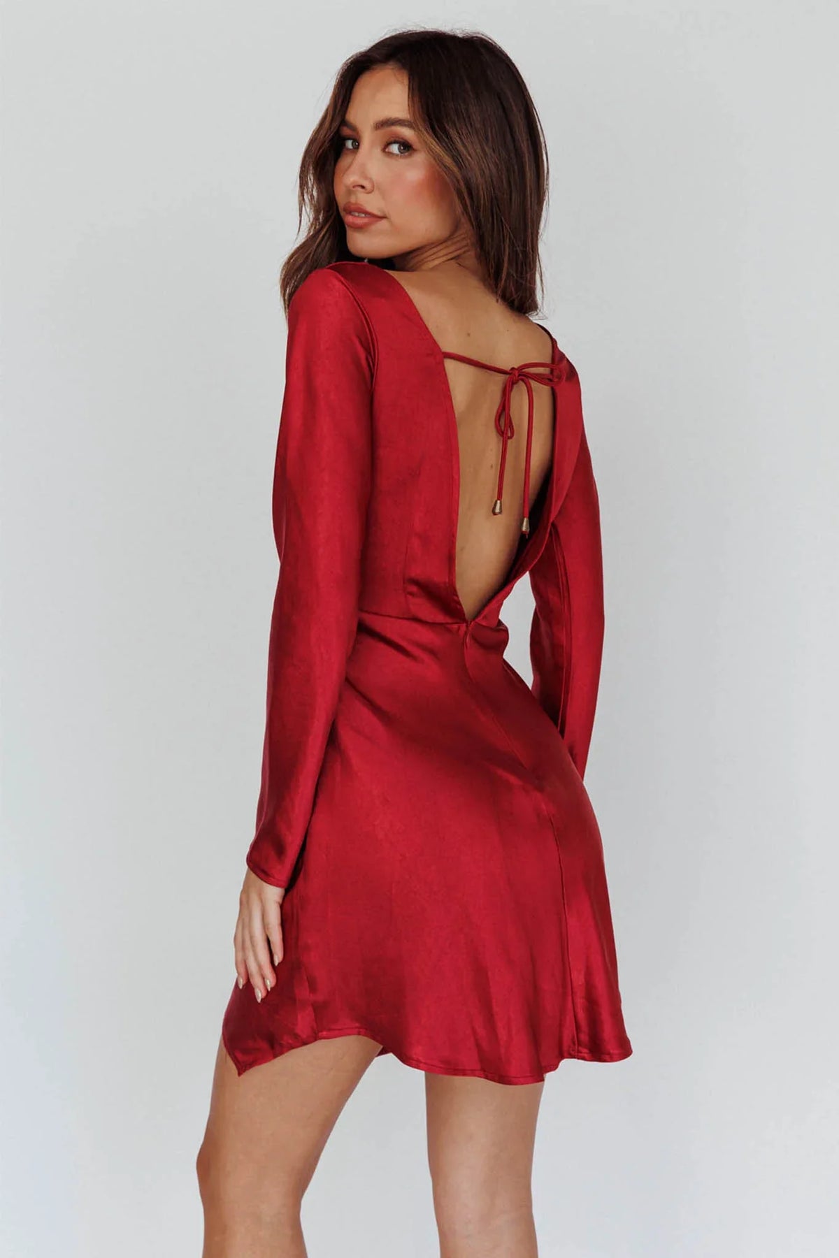Thank Me Later Long Sleeve Open Back Dress Wine