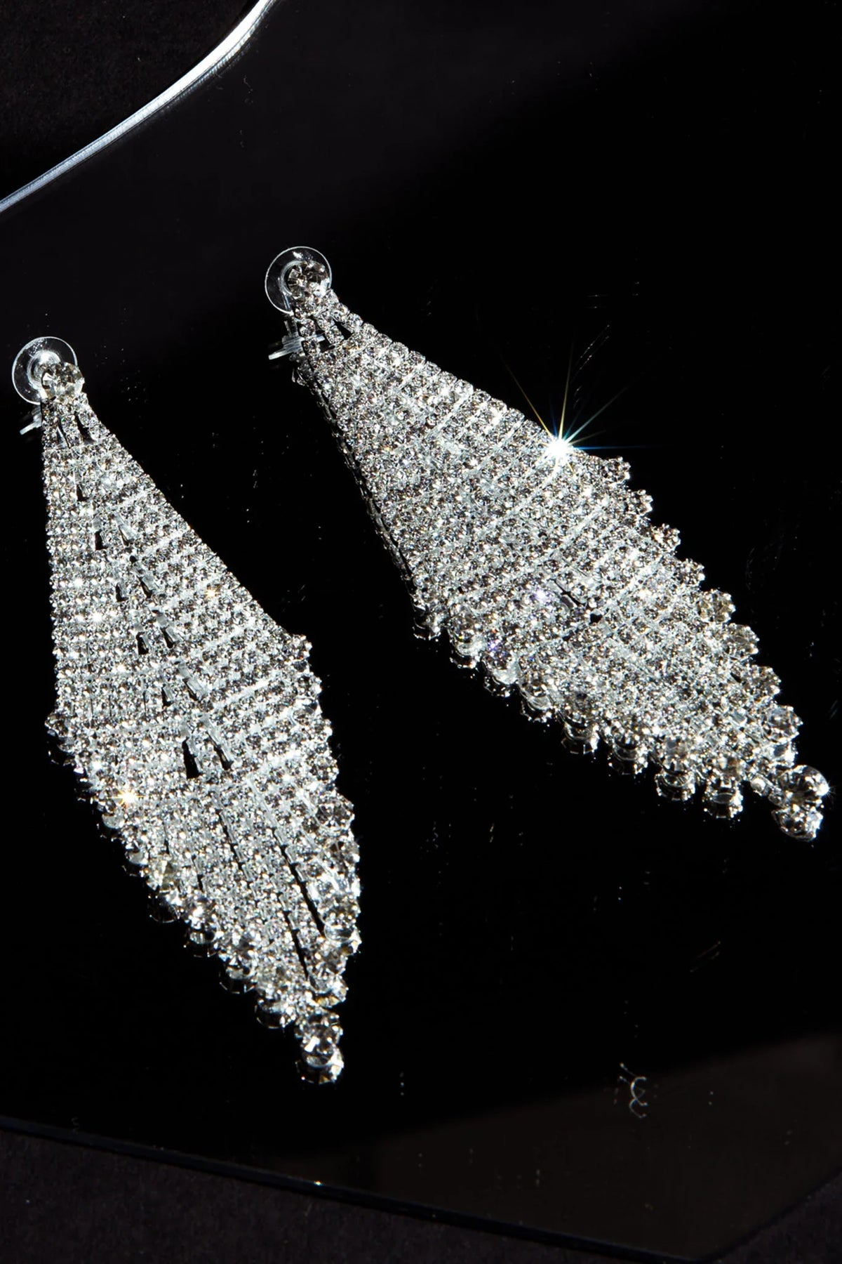 Rani Diamante Tassel Earrings Silver