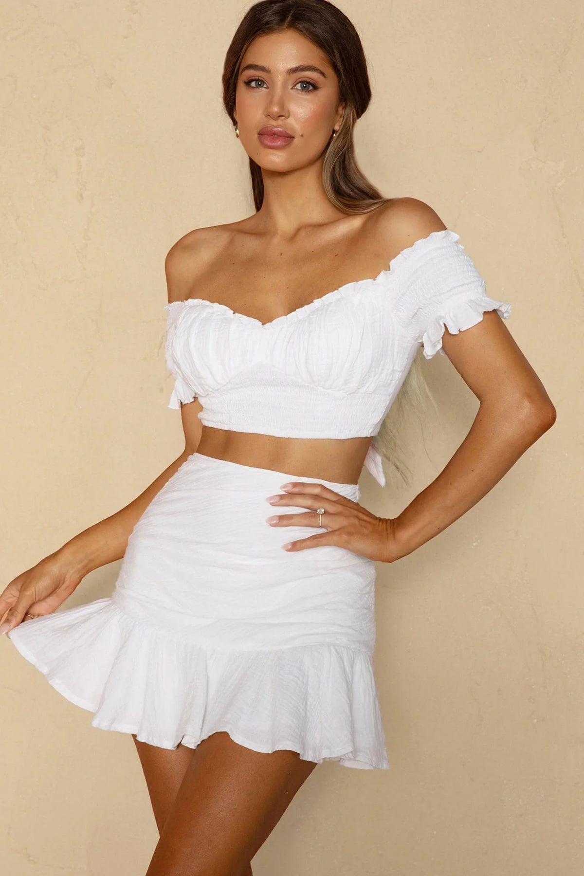 Rise And Shine Flounce Ruffle Hem Mini Skirt White