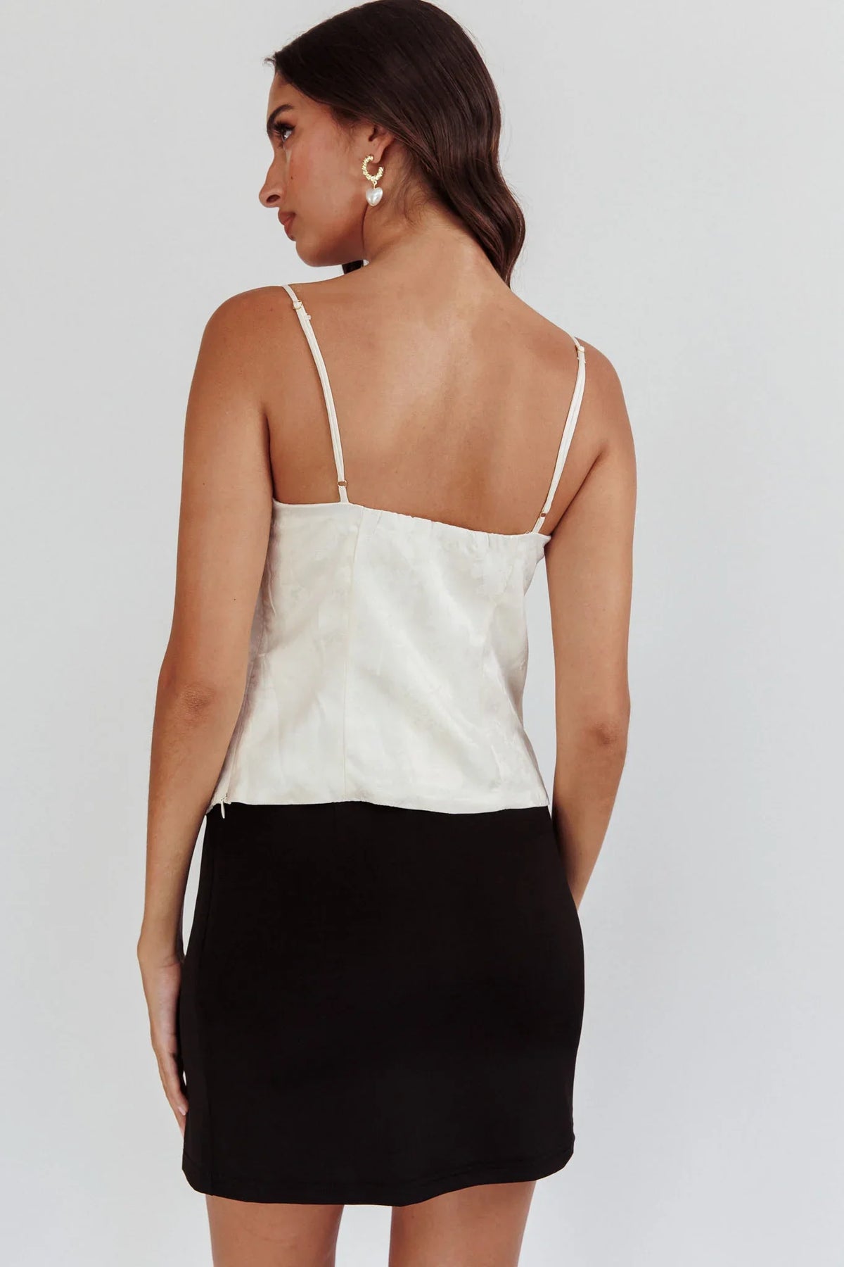 Justina Lace-Up Front Top Ivory