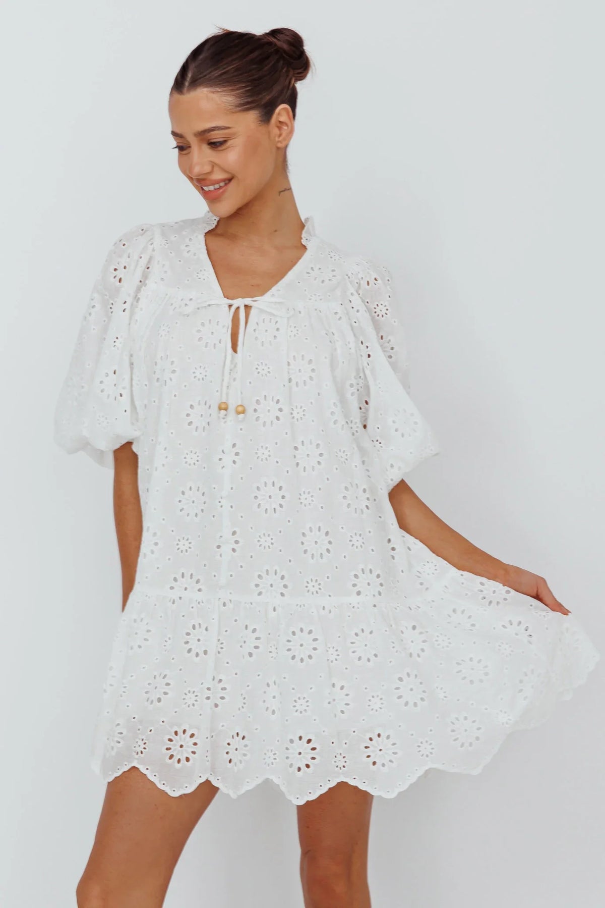 She's A Gem Eyelet Shift Dress White