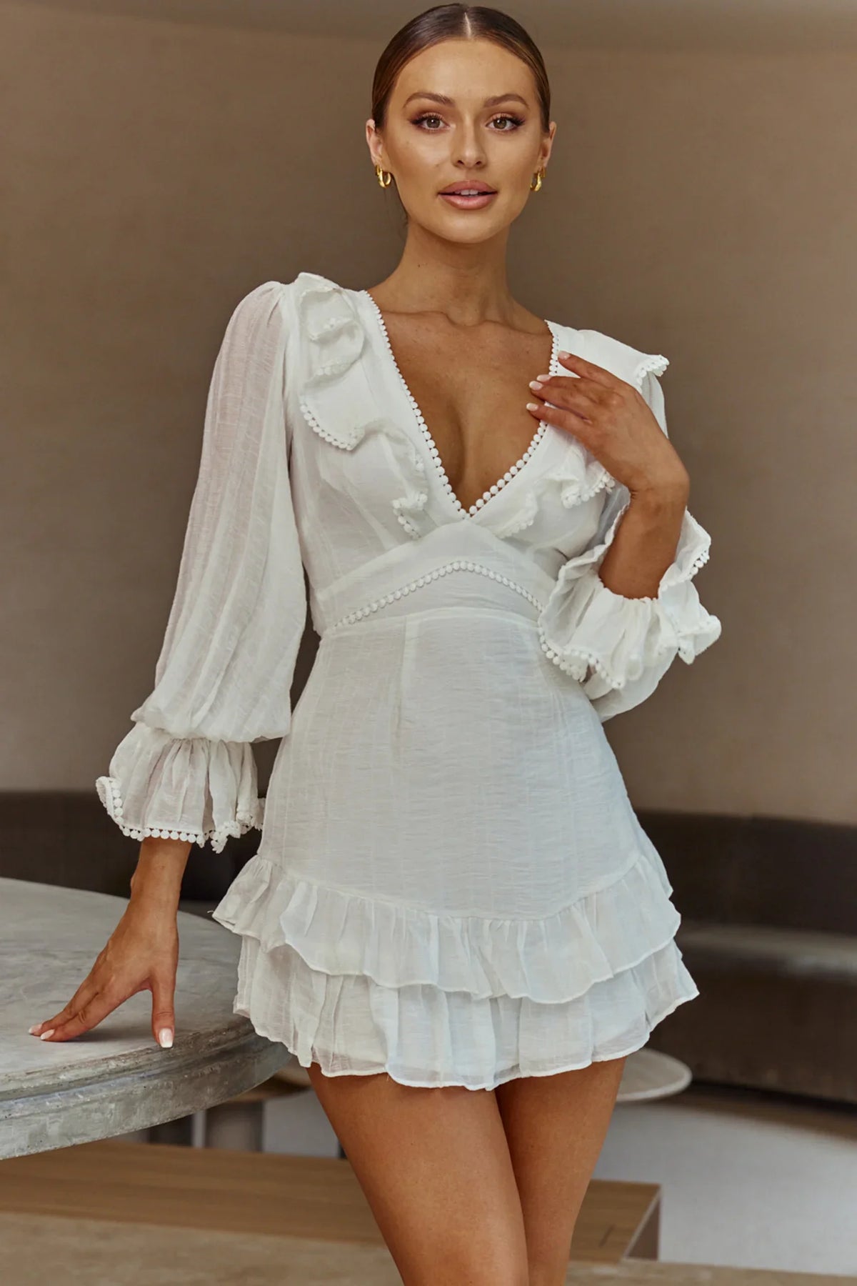 Charade Long Sleeve Corset Back Dress White
