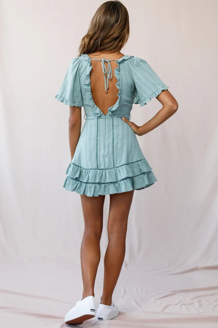 Marybelle Angel Sleeve A-Line Ruffle Dress Sage
