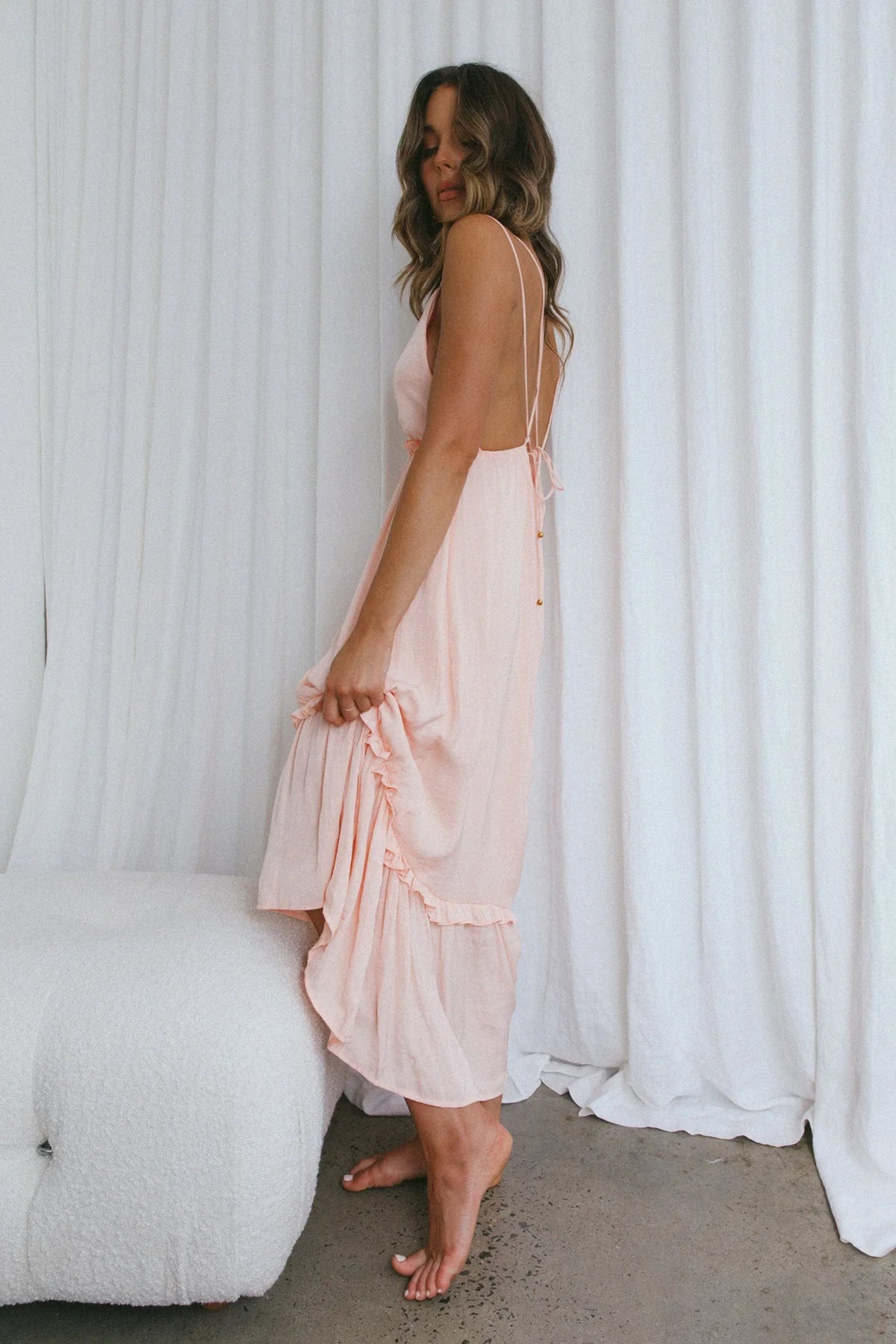 Providence Strappy Back Midi Dress Peach