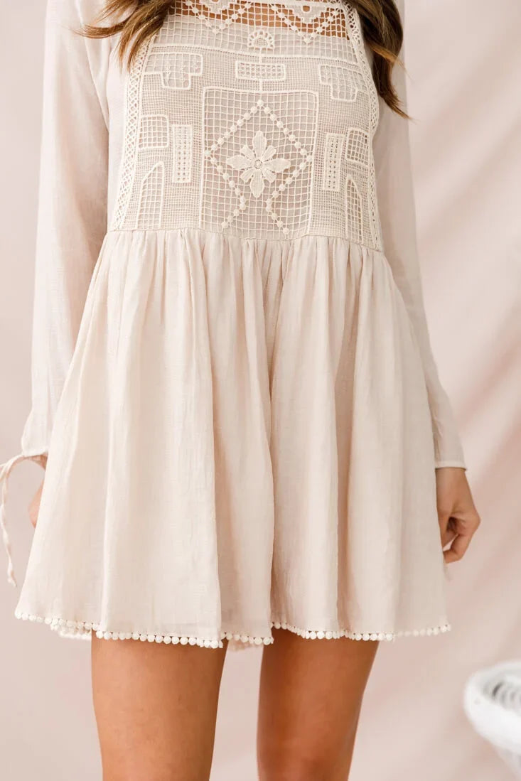 Cassie Embroidered Bust Swing Dress Beige
