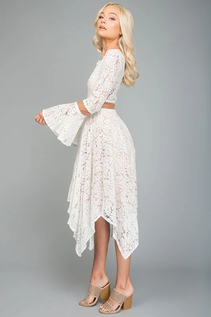 Aria Bell Sleeve Dress White