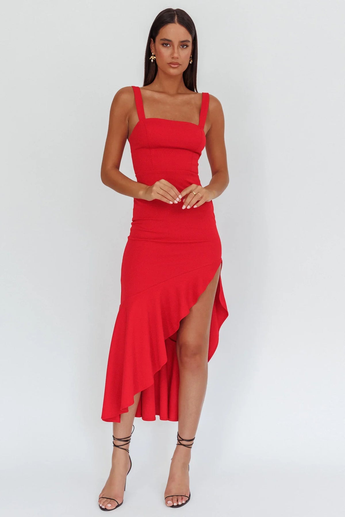 Delighted Asymmetric Hem Maxi Dress Red