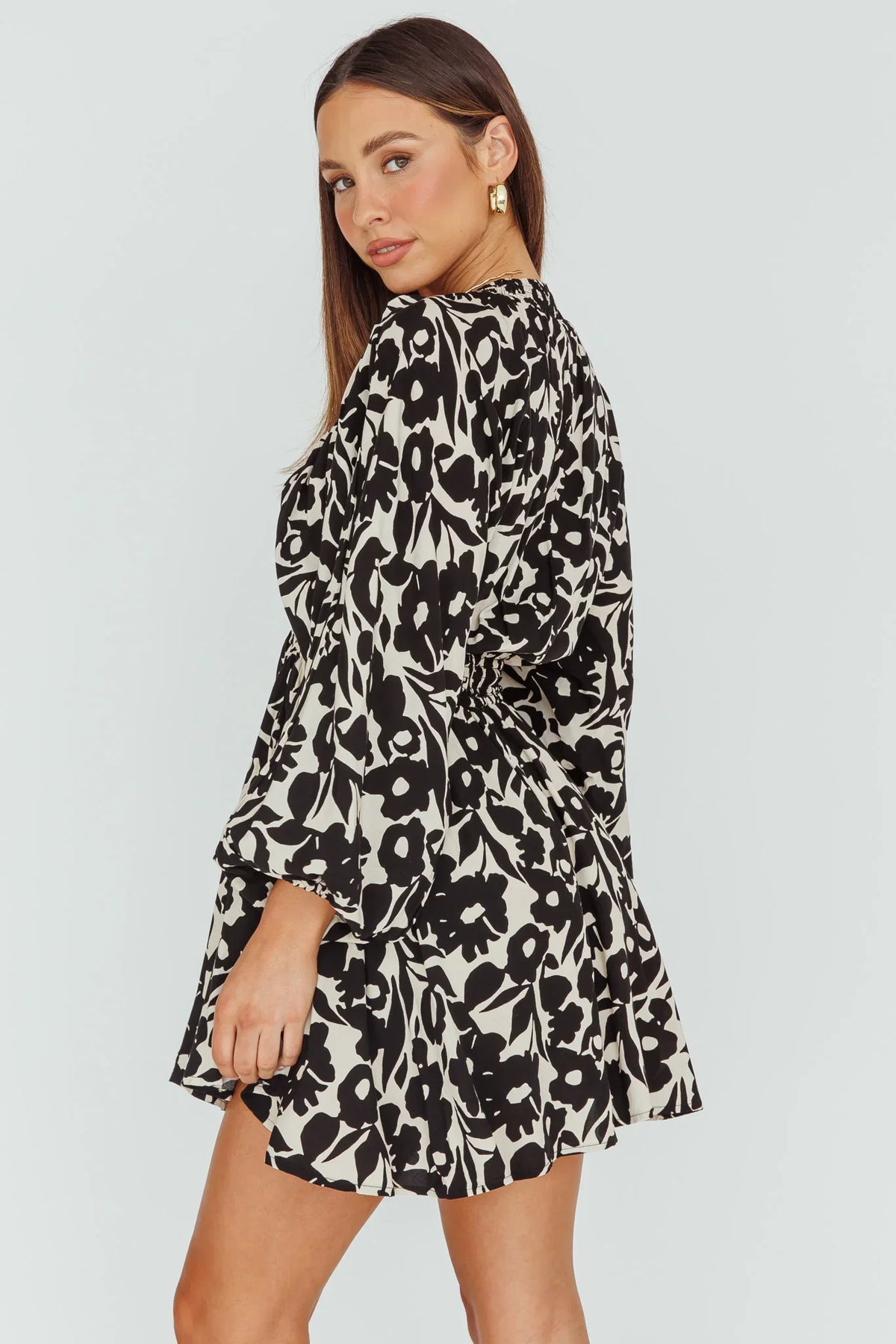 Going Your Way Long Sleeve Mini Dress Floral Black