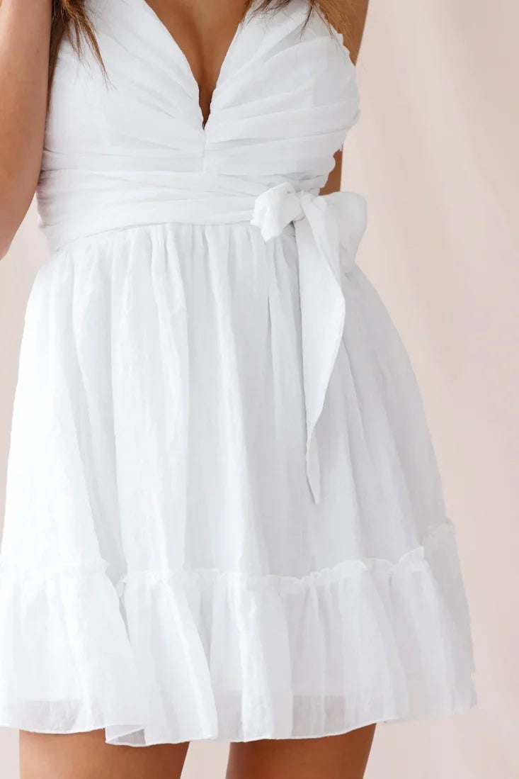 Jordan Halterneck Waist Tie Dress White