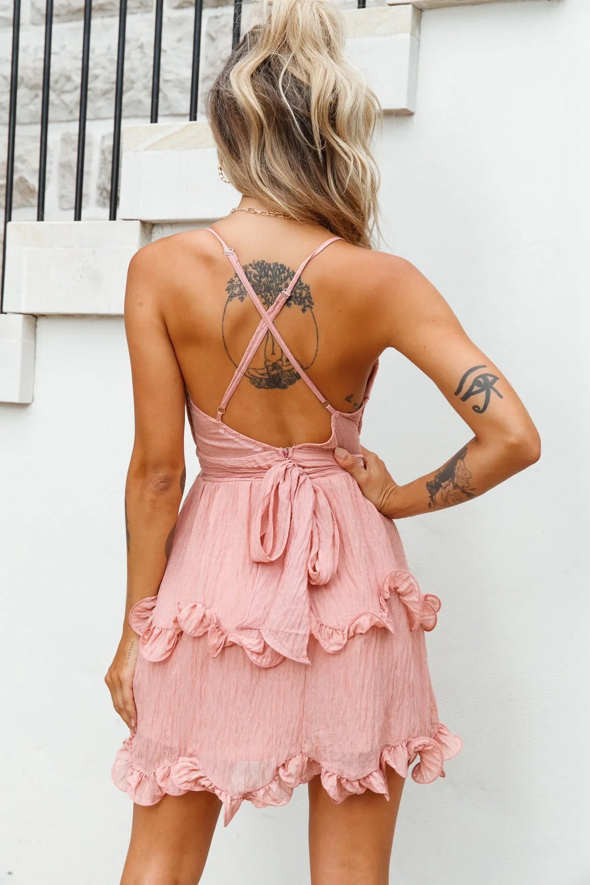 Greta Cami Strap Frill Chiffon Dress Rose